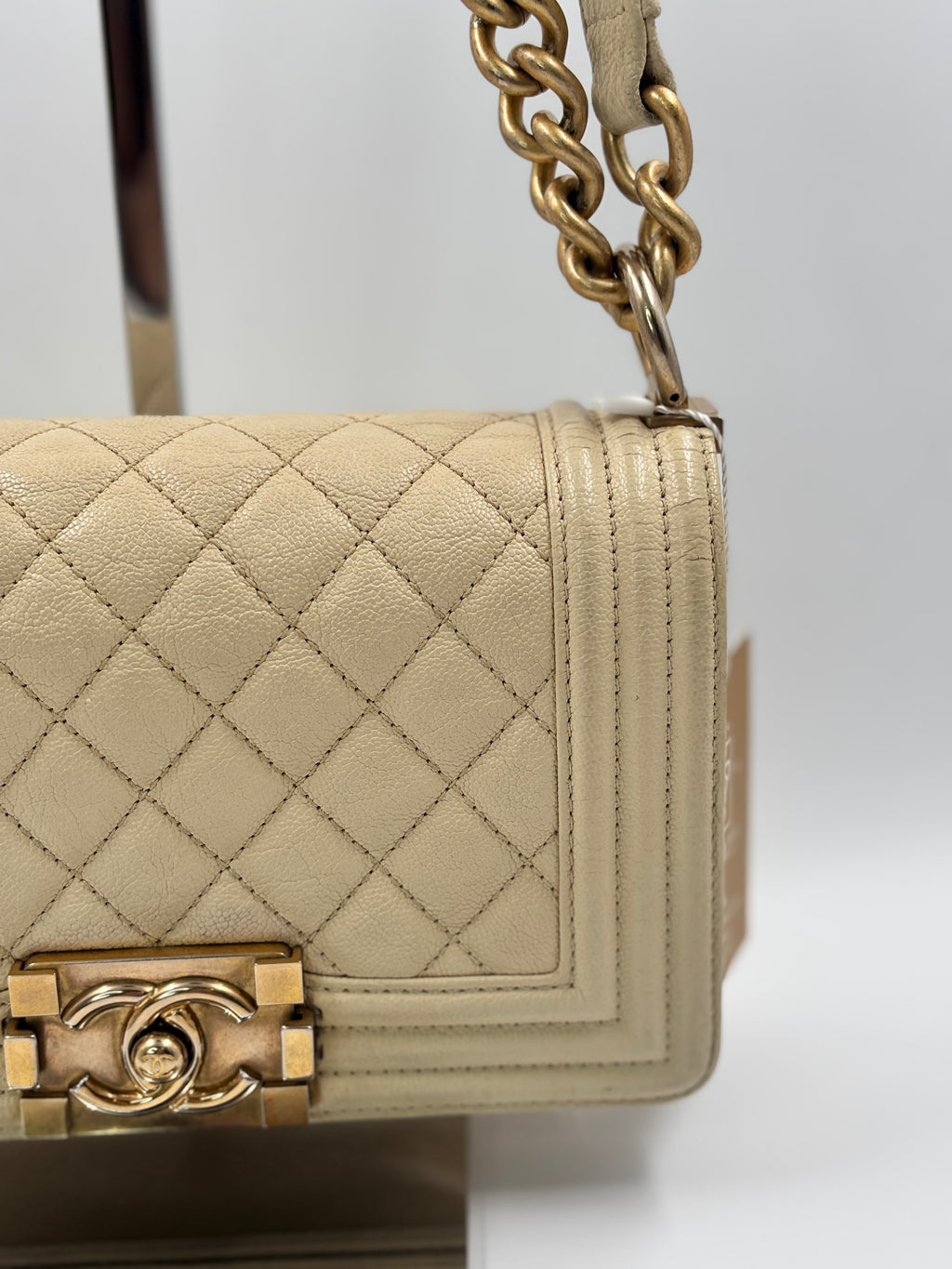 Chanel Beige Caviar Leather Boy Small Bag