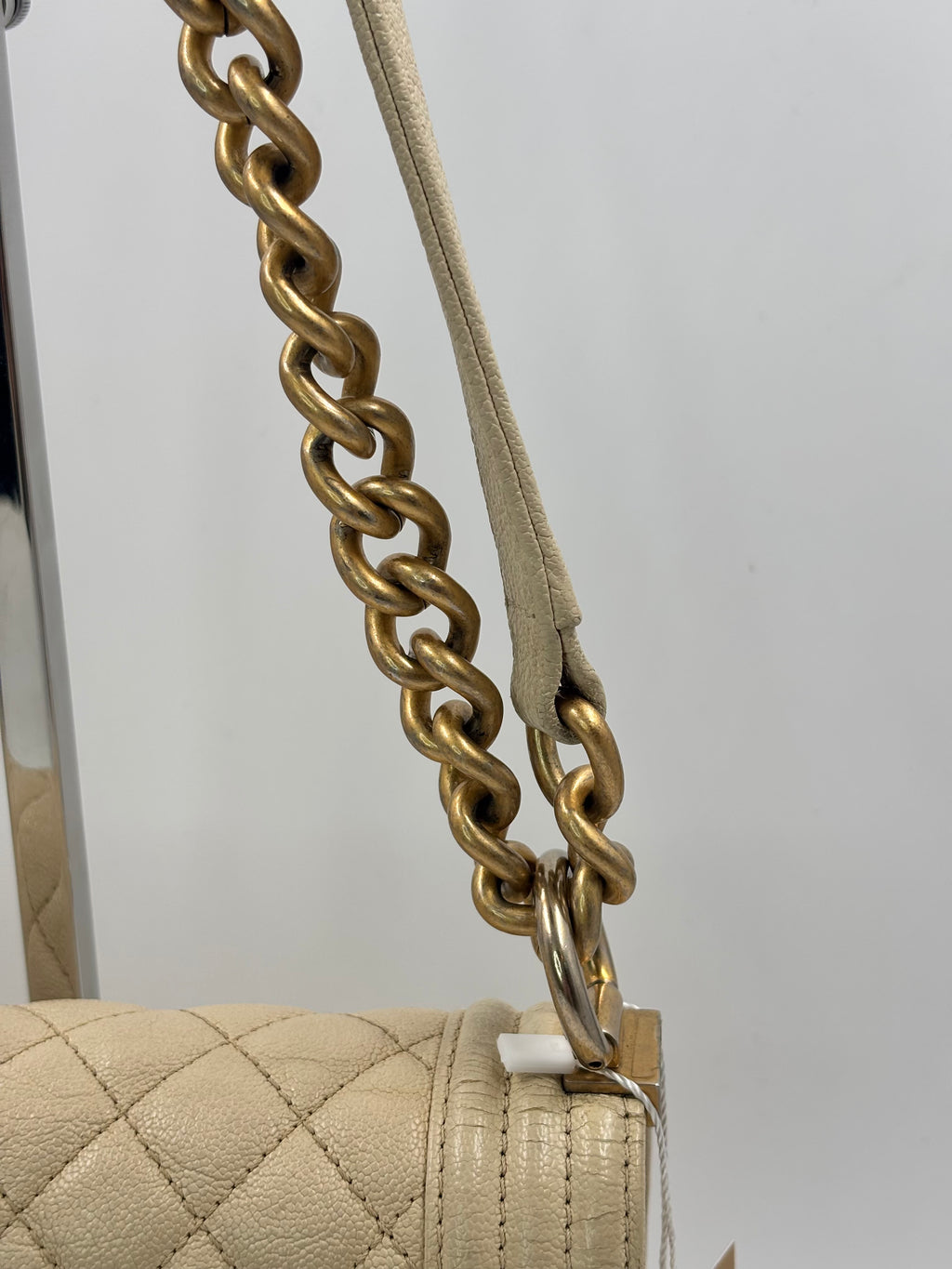 Chanel Beige Caviar Leather Boy Small Bag