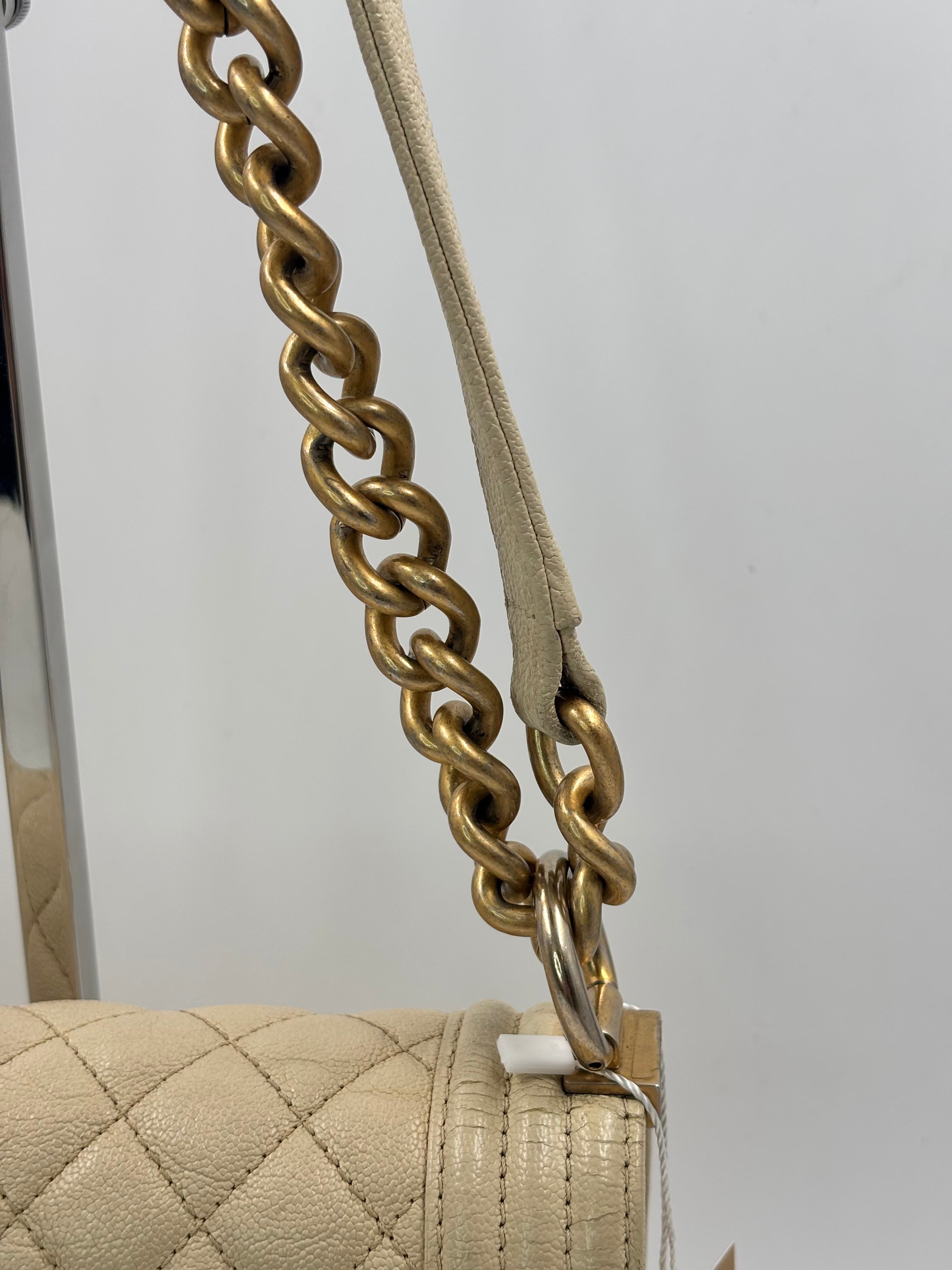 Chanel Beige Caviar Leather Boy Small Bag