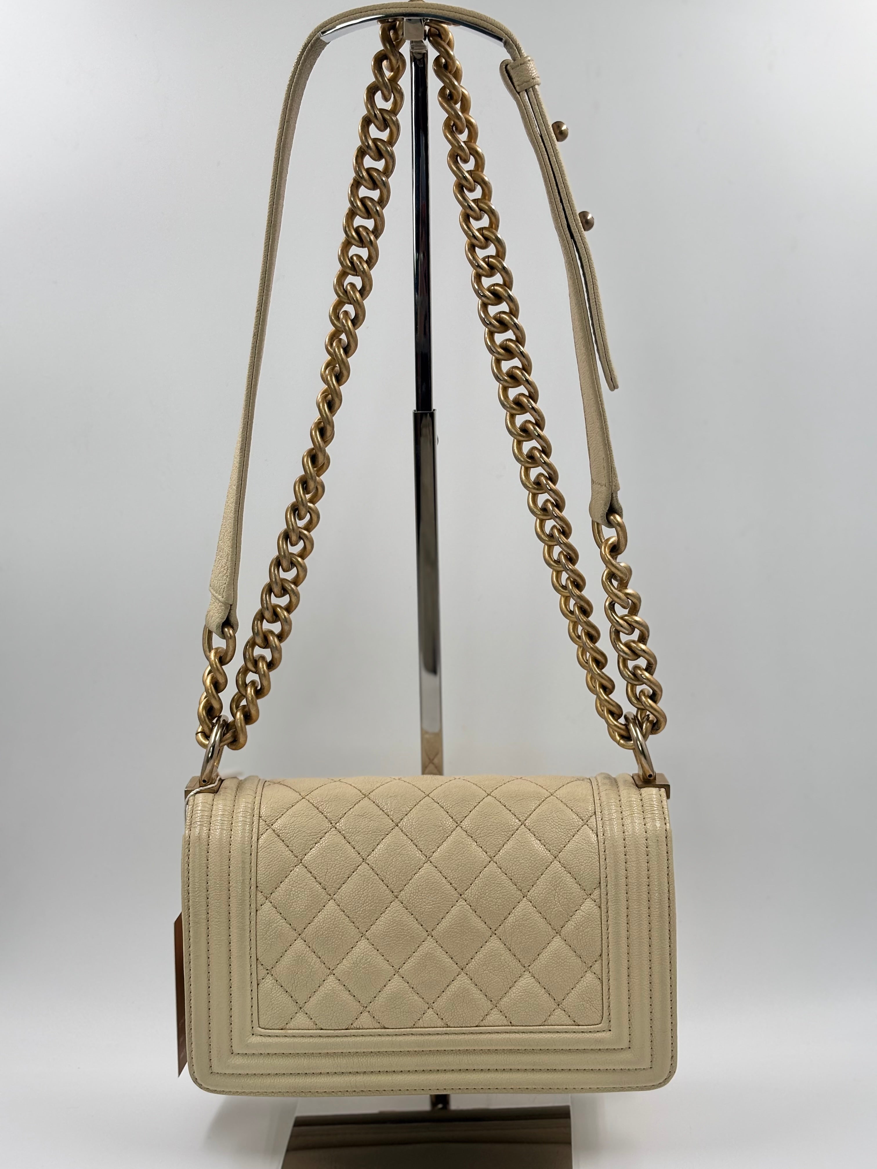 Chanel Beige Caviar Leather Boy Small Bag
