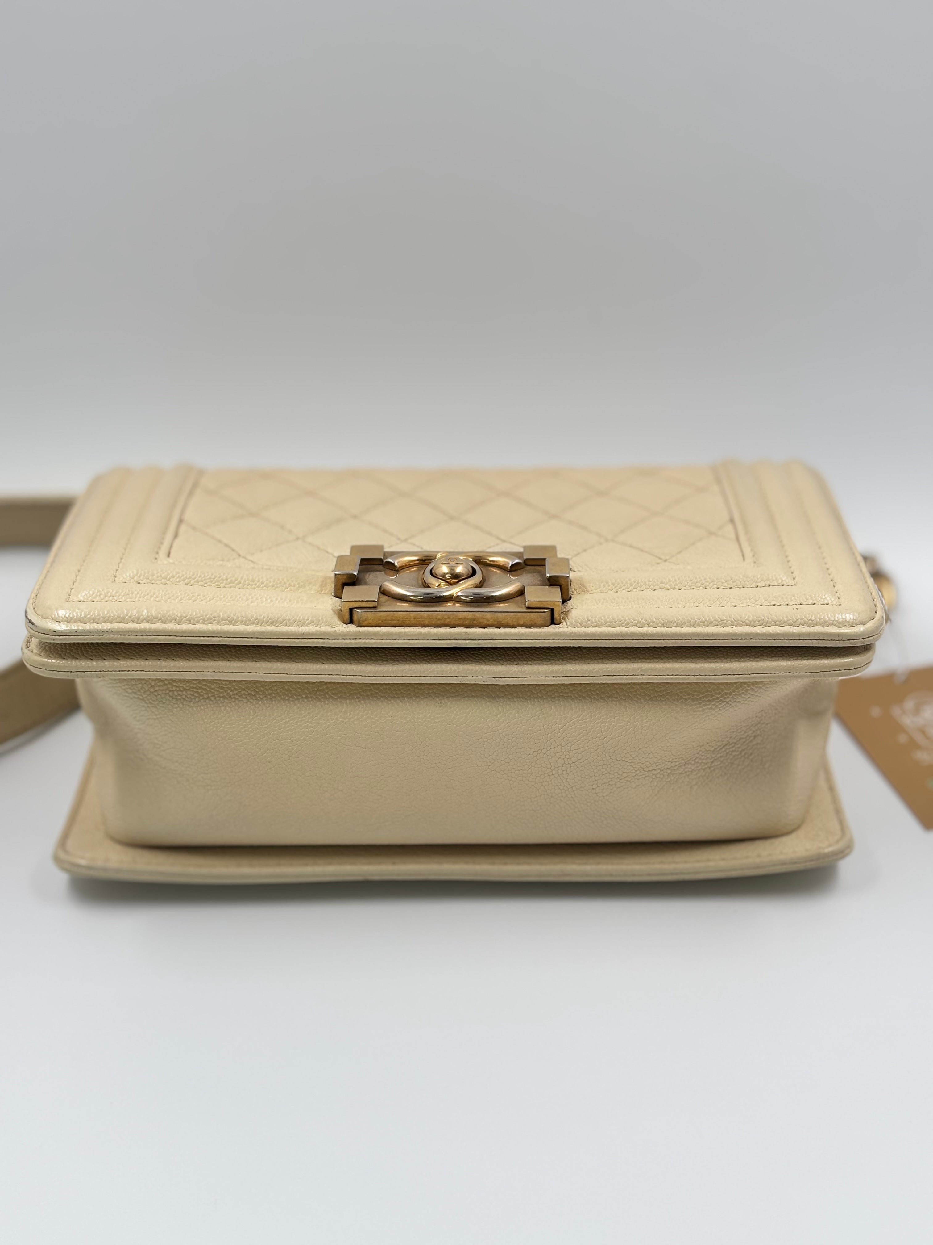 Chanel Beige Caviar Leather Boy Small Bag