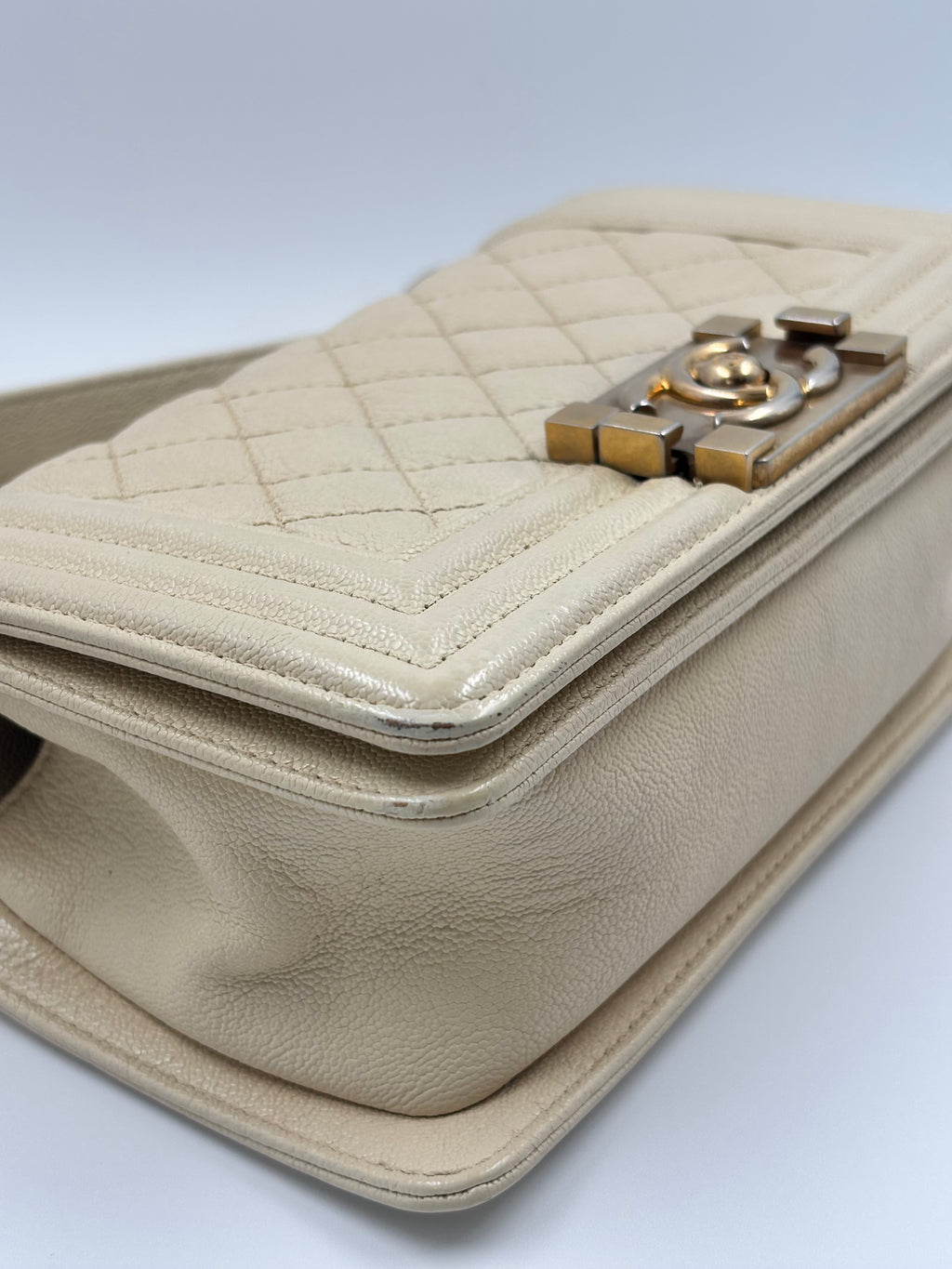 Chanel Beige Caviar Leather Boy Small Bag
