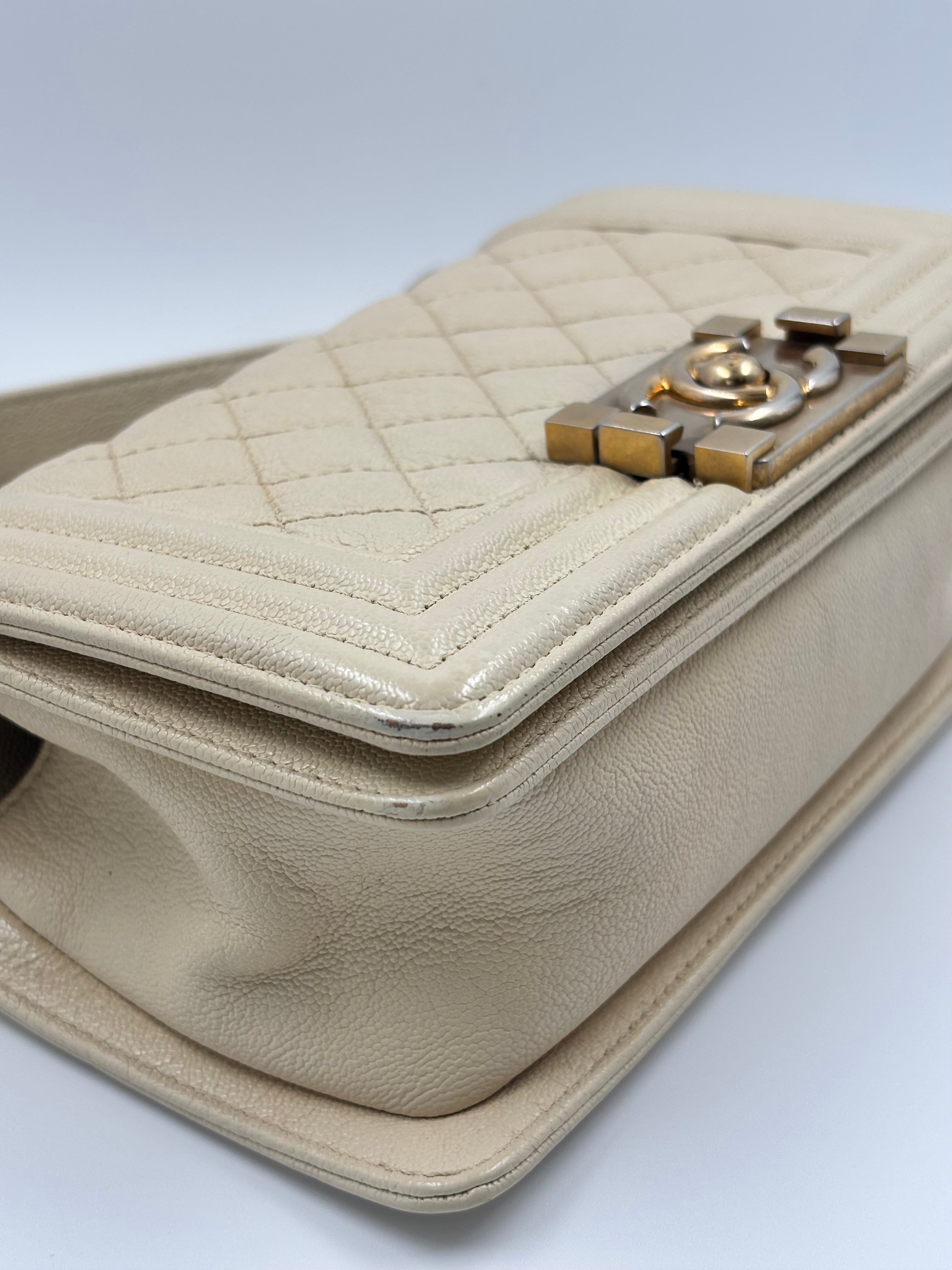 Chanel Beige Caviar Leather Boy Small Bag