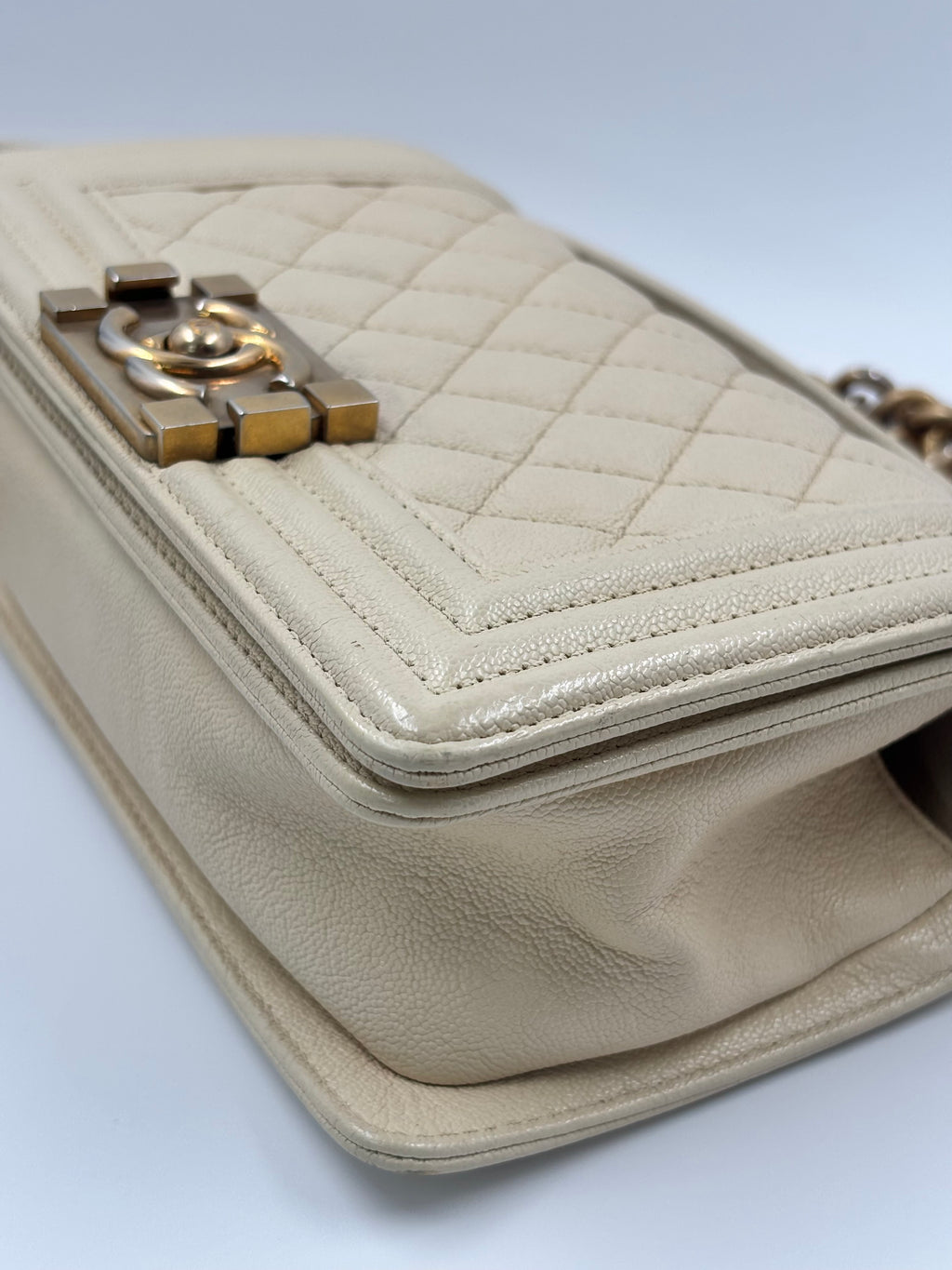 Chanel Beige Caviar Leather Boy Small Bag