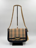 Burberry Vintage Check/ Black Leather Link Flap Shoulder Bag
