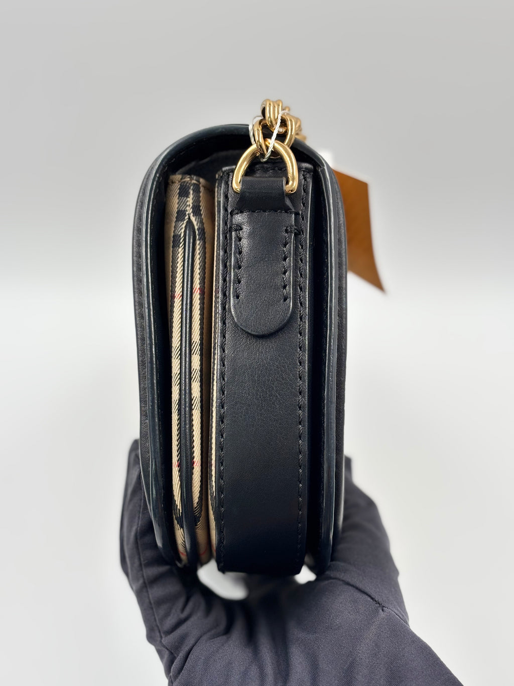 Burberry Vintage Check/ Black Leather Link Flap Shoulder Bag