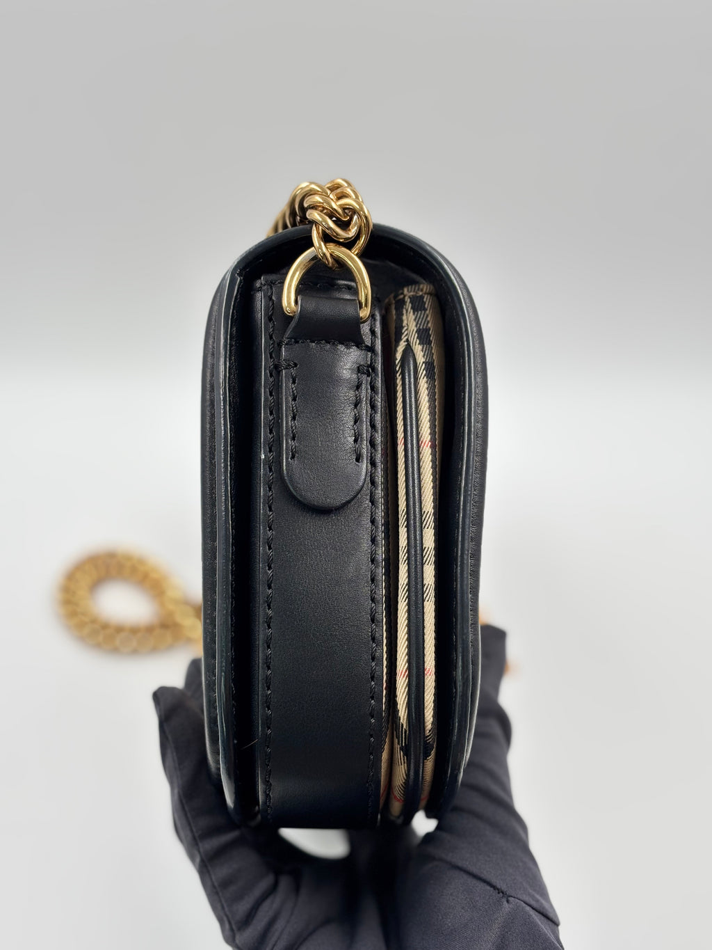 Burberry Vintage Check/ Black Leather Link Flap Shoulder Bag