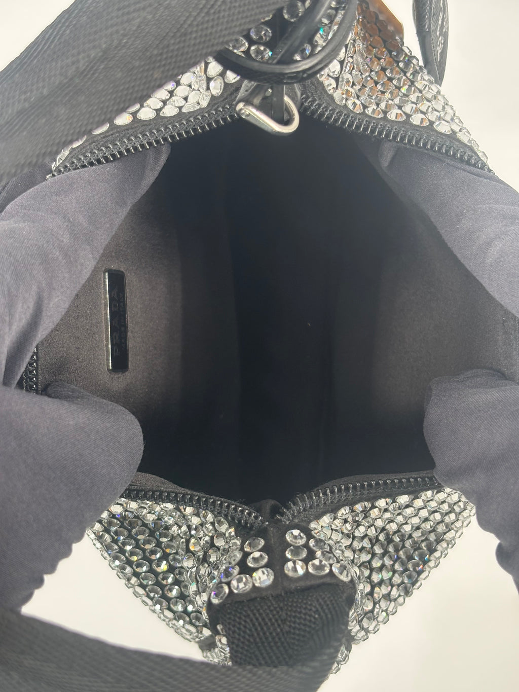 PRADA Black Satin Crystal Re Edition 2000 Mini Bag
