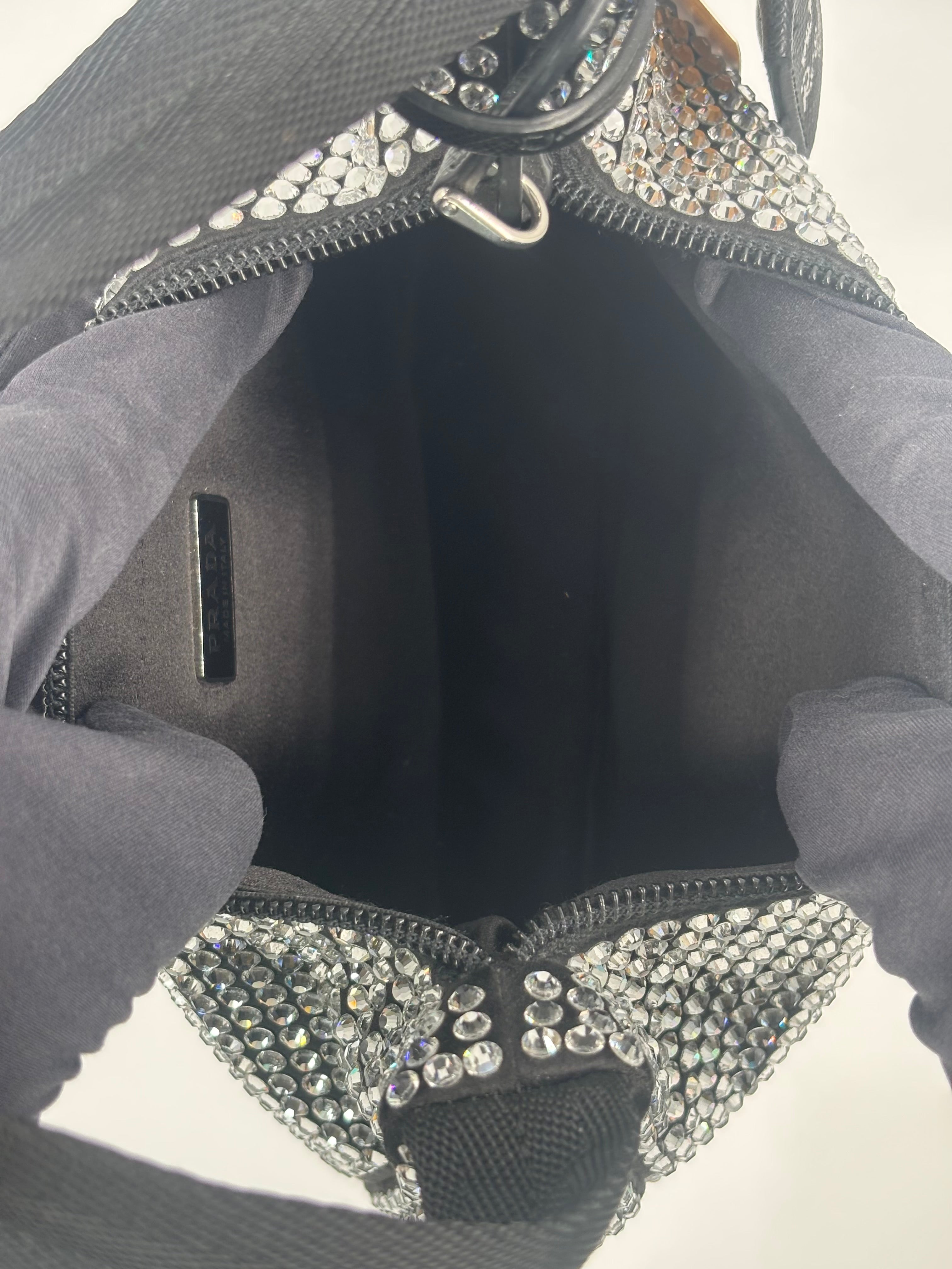 PRADA Black Satin Crystal Re Edition 2000 Mini Bag