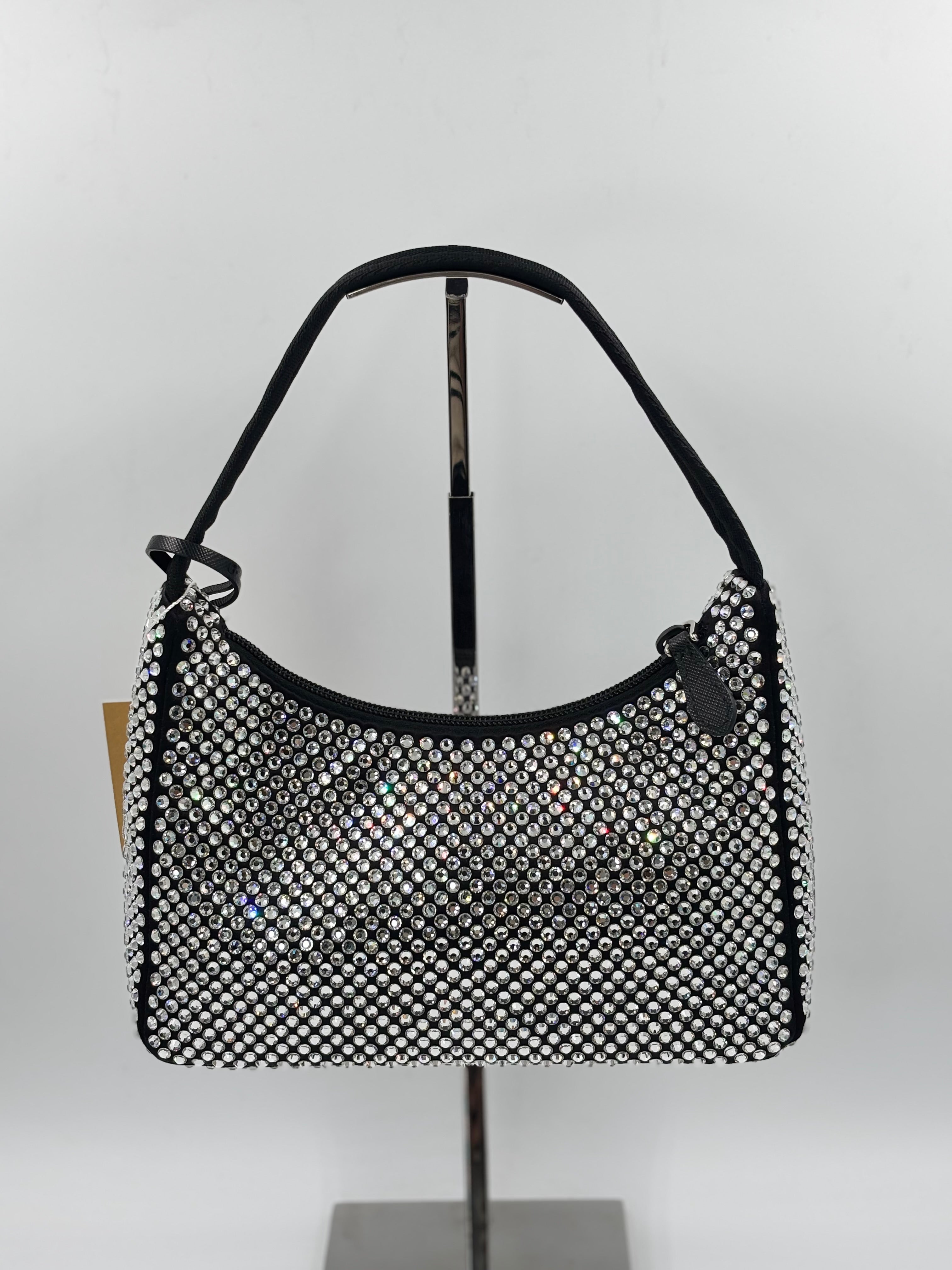 PRADA Black Satin Crystal Re Edition 2000 Mini Bag