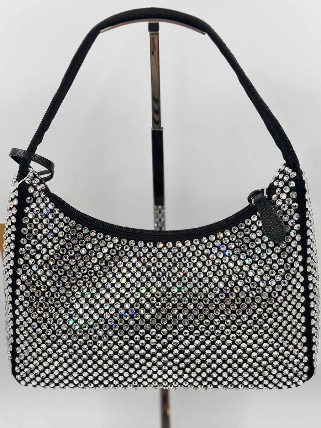 PRADA Black Satin Crystal Re Edition 2000 Mini Bag