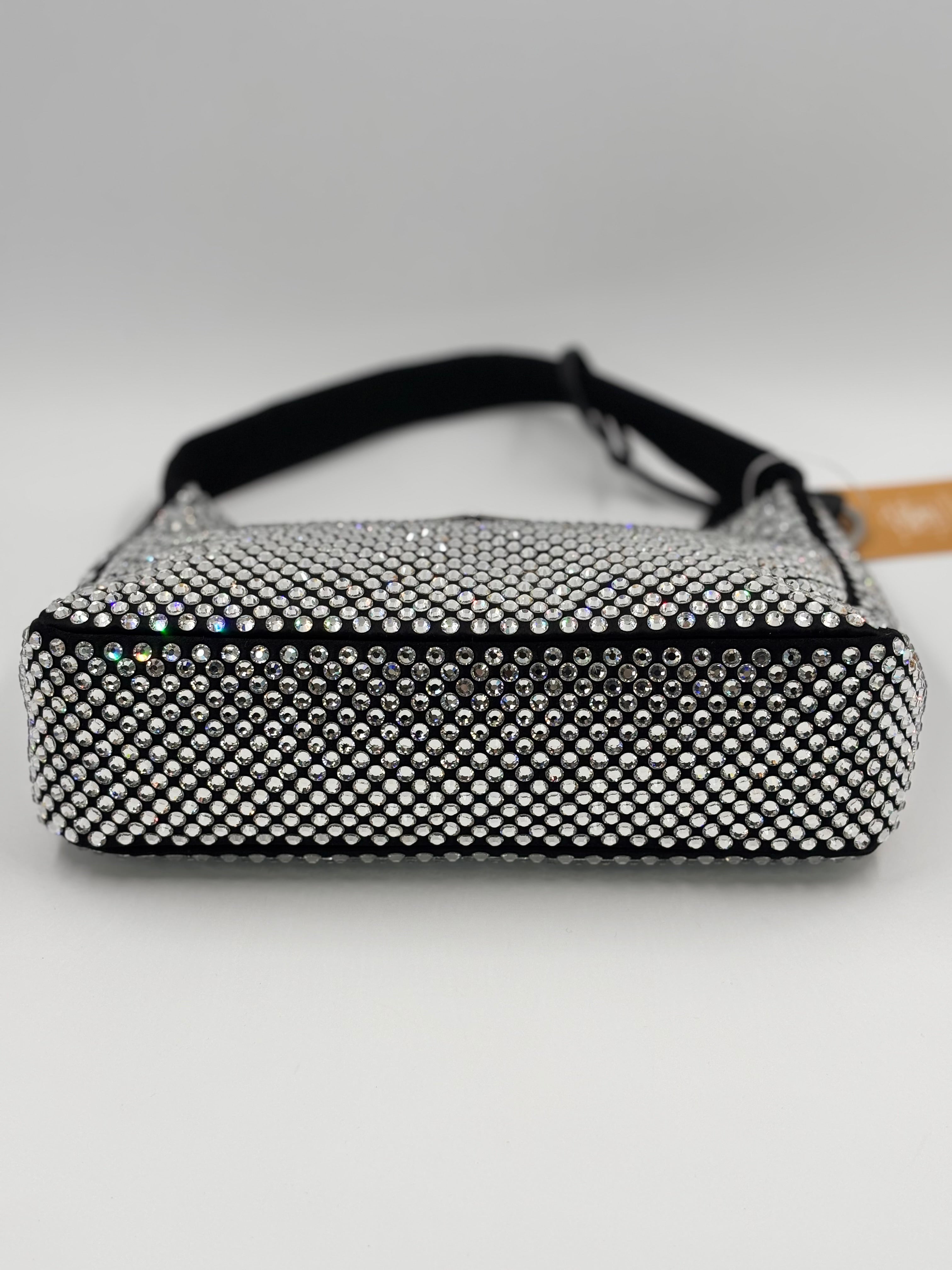 PRADA Black Satin Crystal Re Edition 2000 Mini Bag