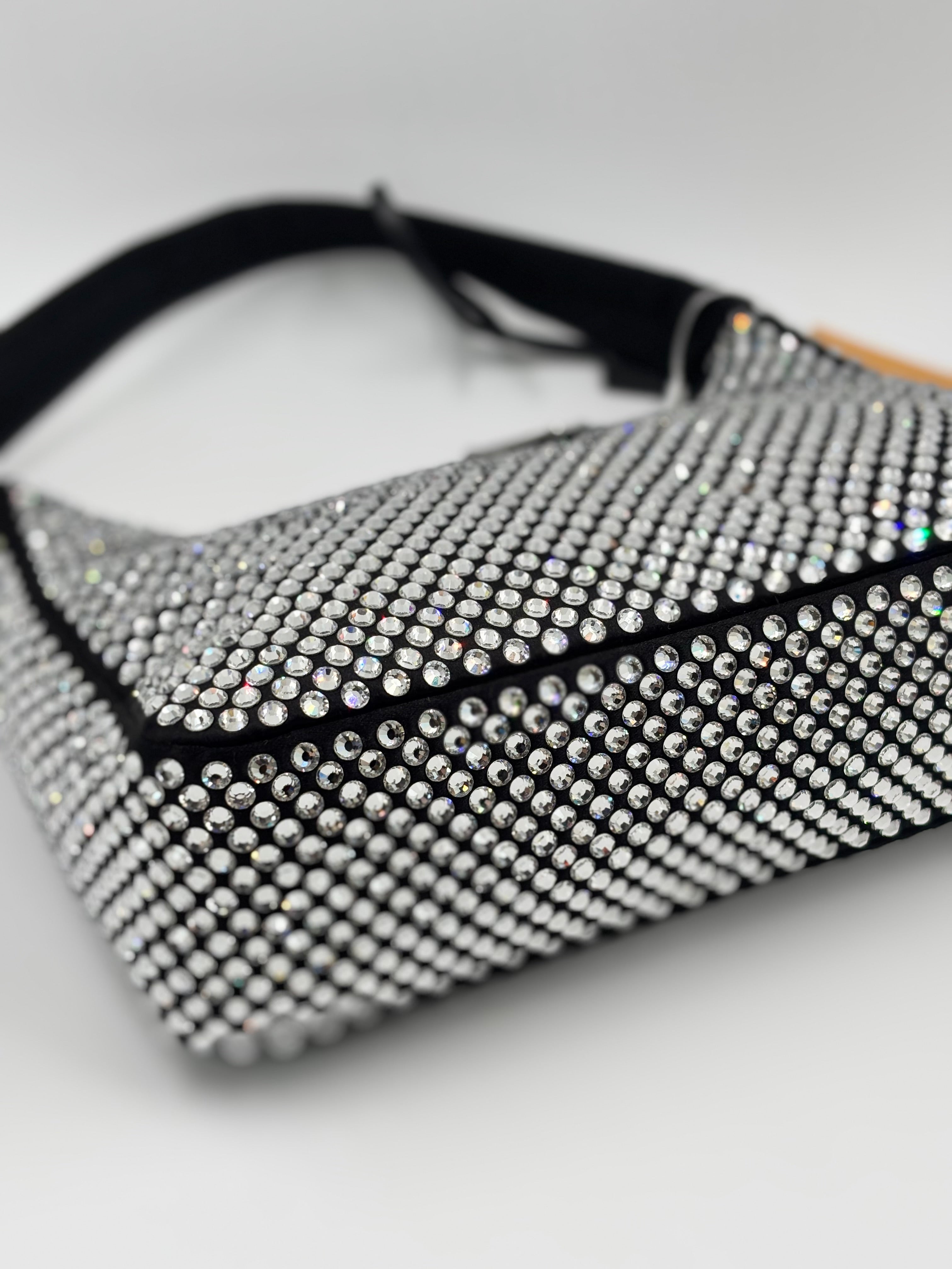 PRADA Black Satin Crystal Re Edition 2000 Mini Bag