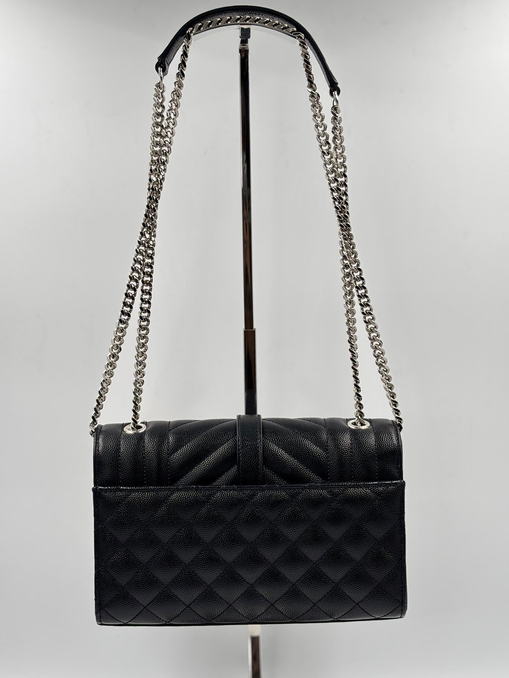 YSL Black Chevron TriQuilted Grained Leather Envelope Small Crossbody Bag