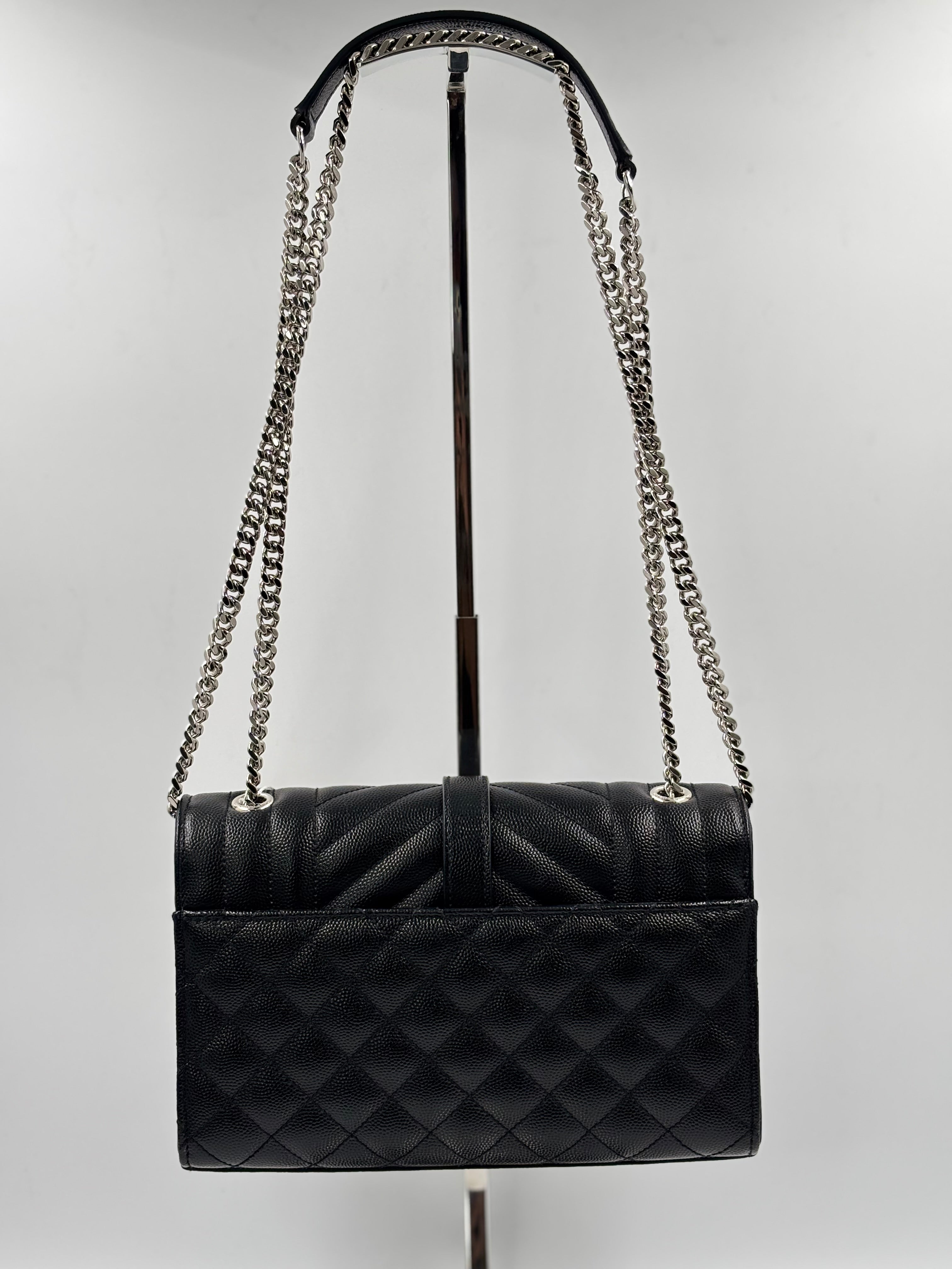 YSL Black Chevron TriQuilted Grained Leather Envelope Small Crossbody Bag