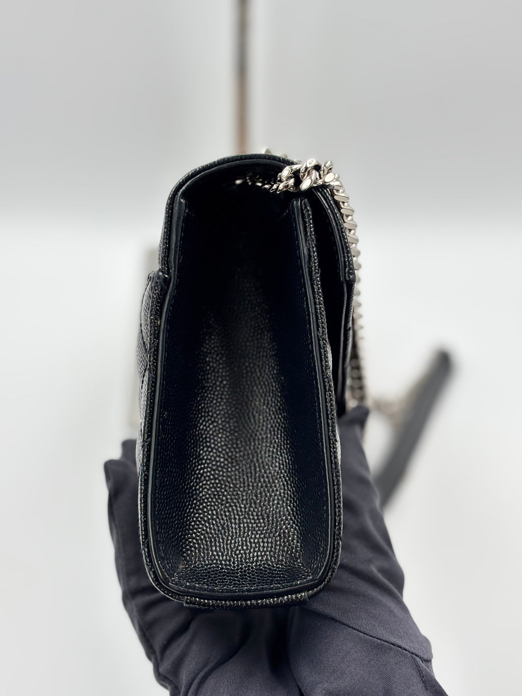 YSL Black Chevron TriQuilted Grained Leather Envelope Small Crossbody Bag