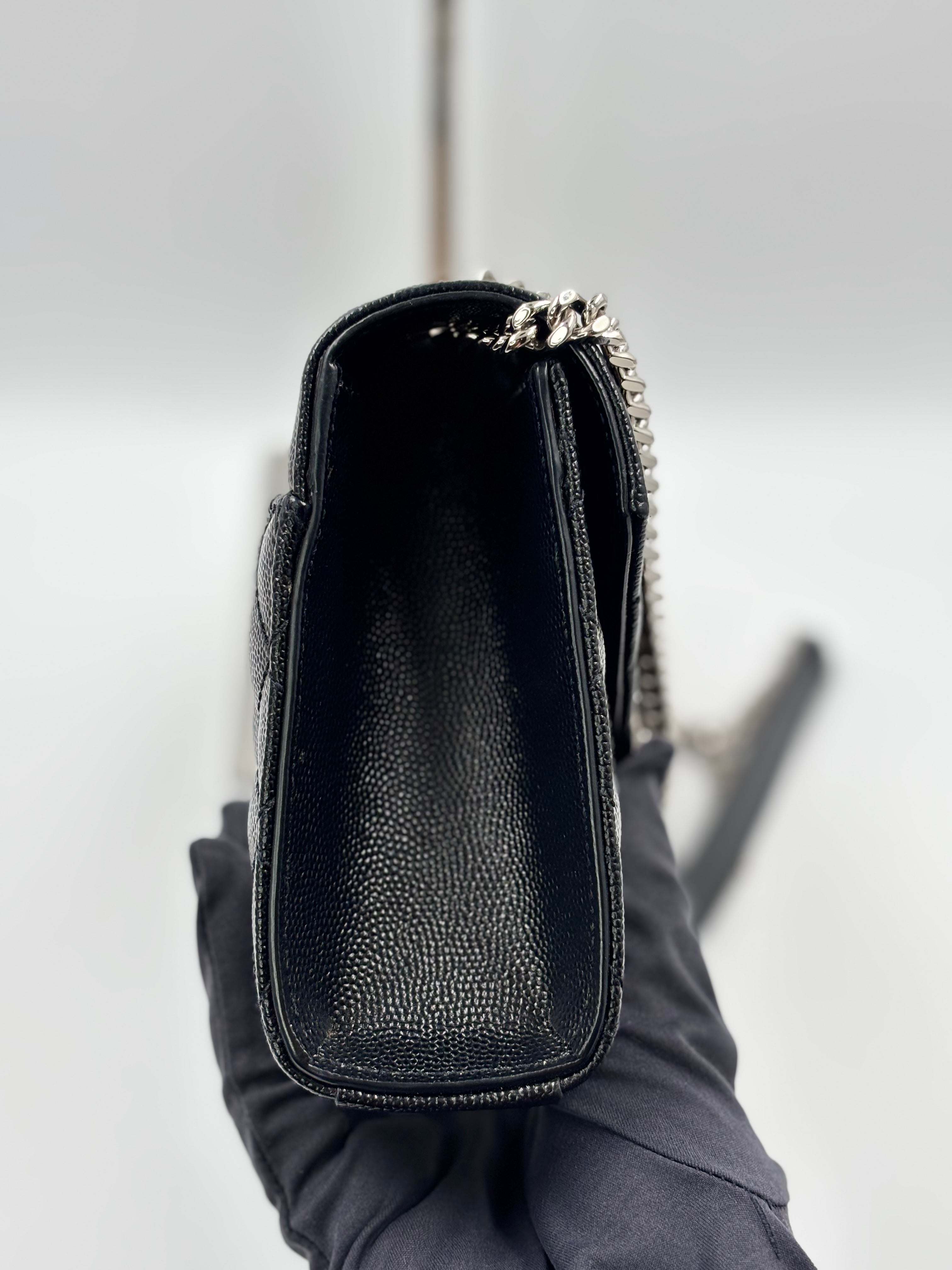 YSL Black Chevron TriQuilted Grained Leather Envelope Small Crossbody Bag