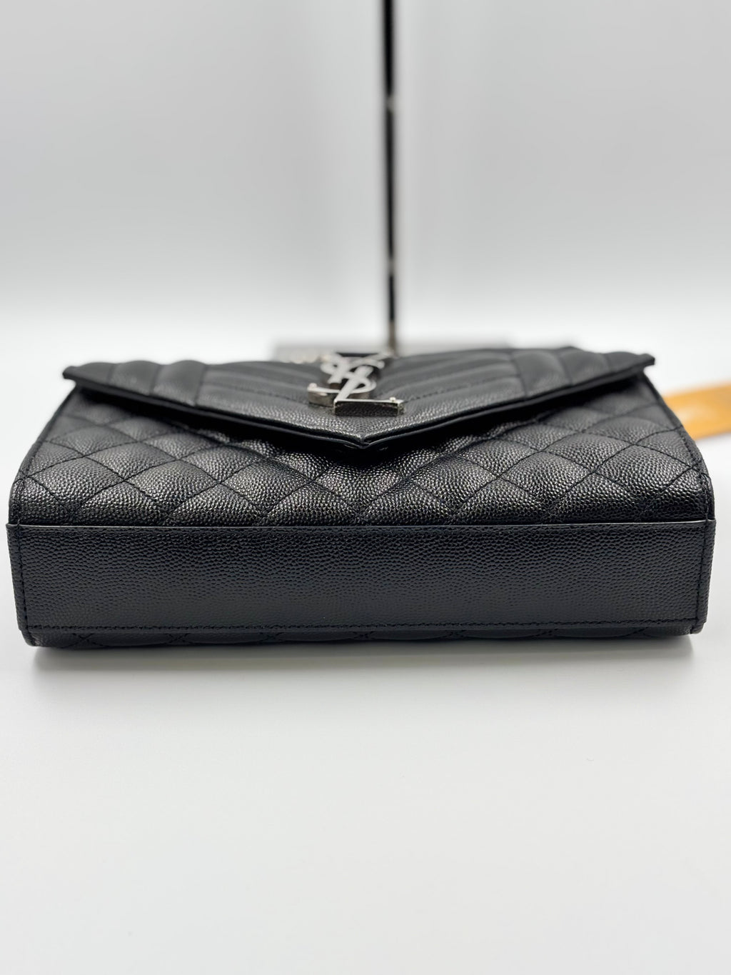 YSL Black Chevron TriQuilted Grained Leather Envelope Small Crossbody Bag