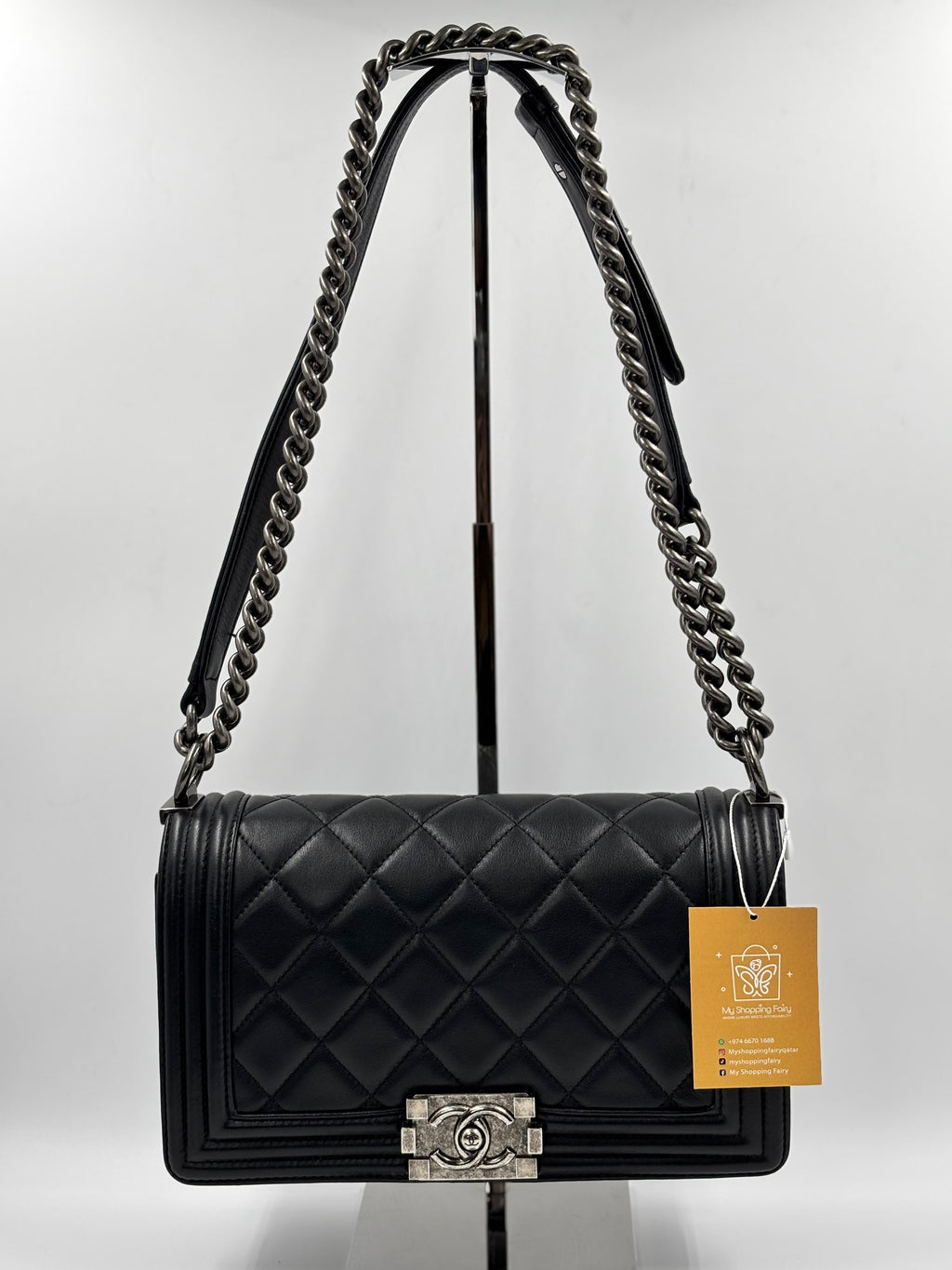 Chanel Black Lambskin Leather Old Medium Boy Bag