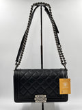 Chanel Black Lambskin Leather Old Medium Boy Bag