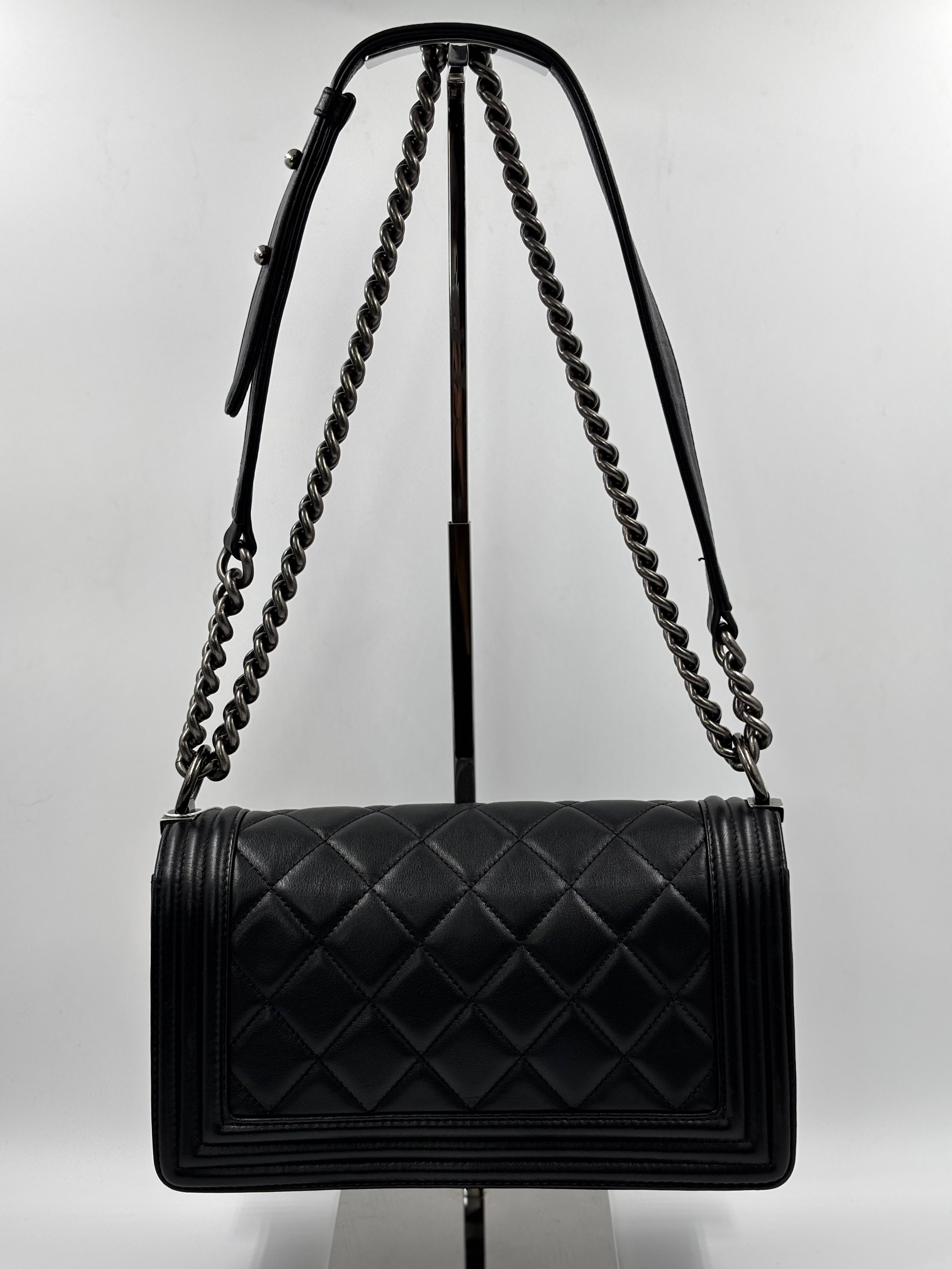 Chanel Black Lambskin Leather Old Medium Boy Bag