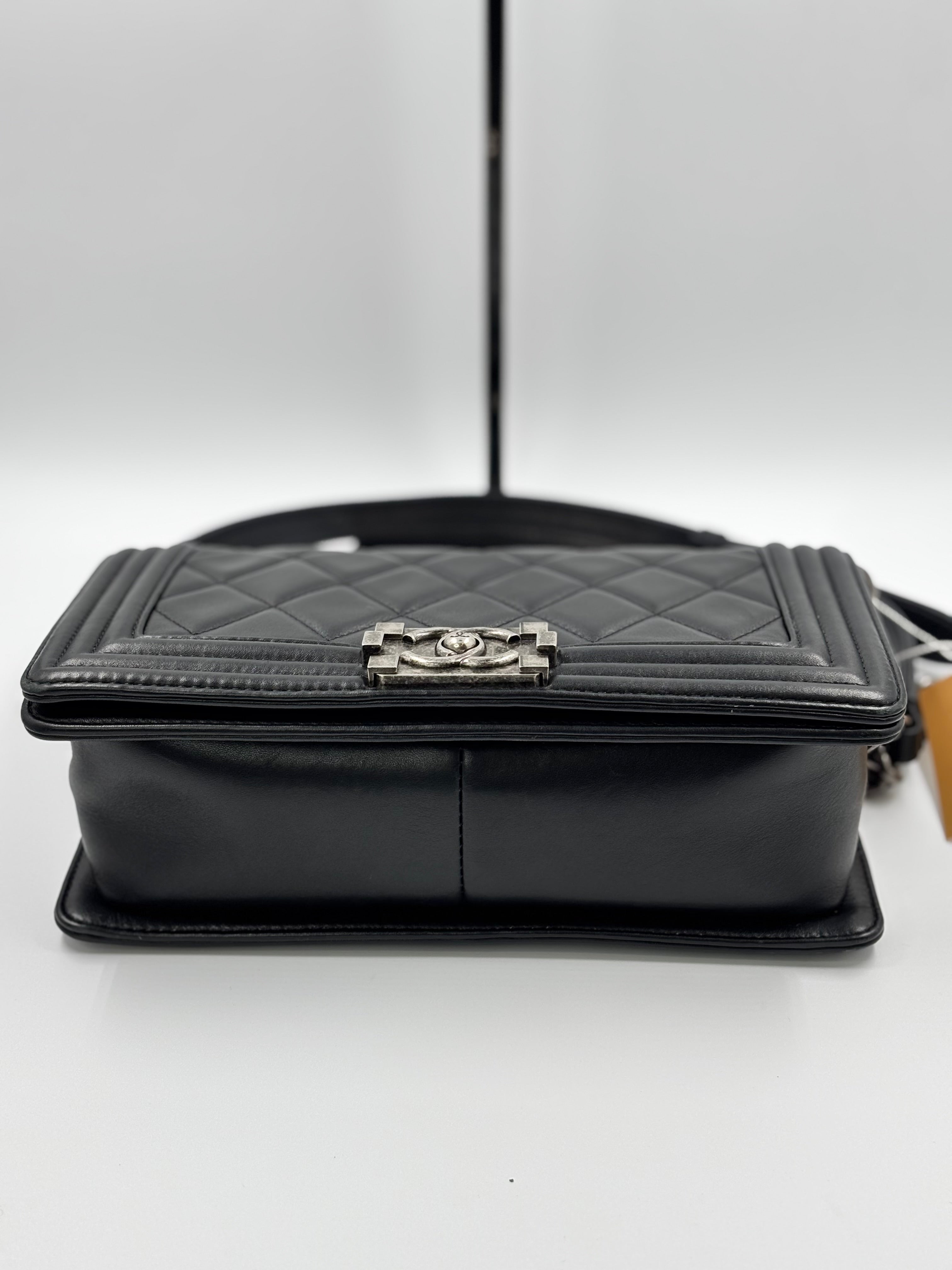 Chanel Black Lambskin Leather Old Medium Boy Bag