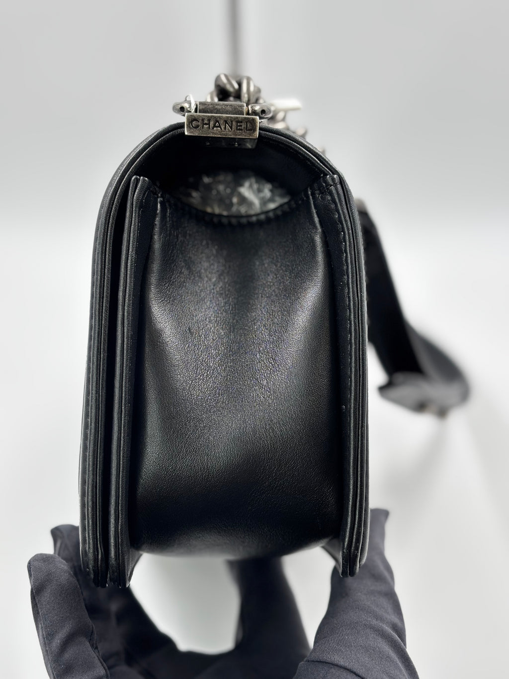 Chanel Black Lambskin Leather Old Medium Boy Bag