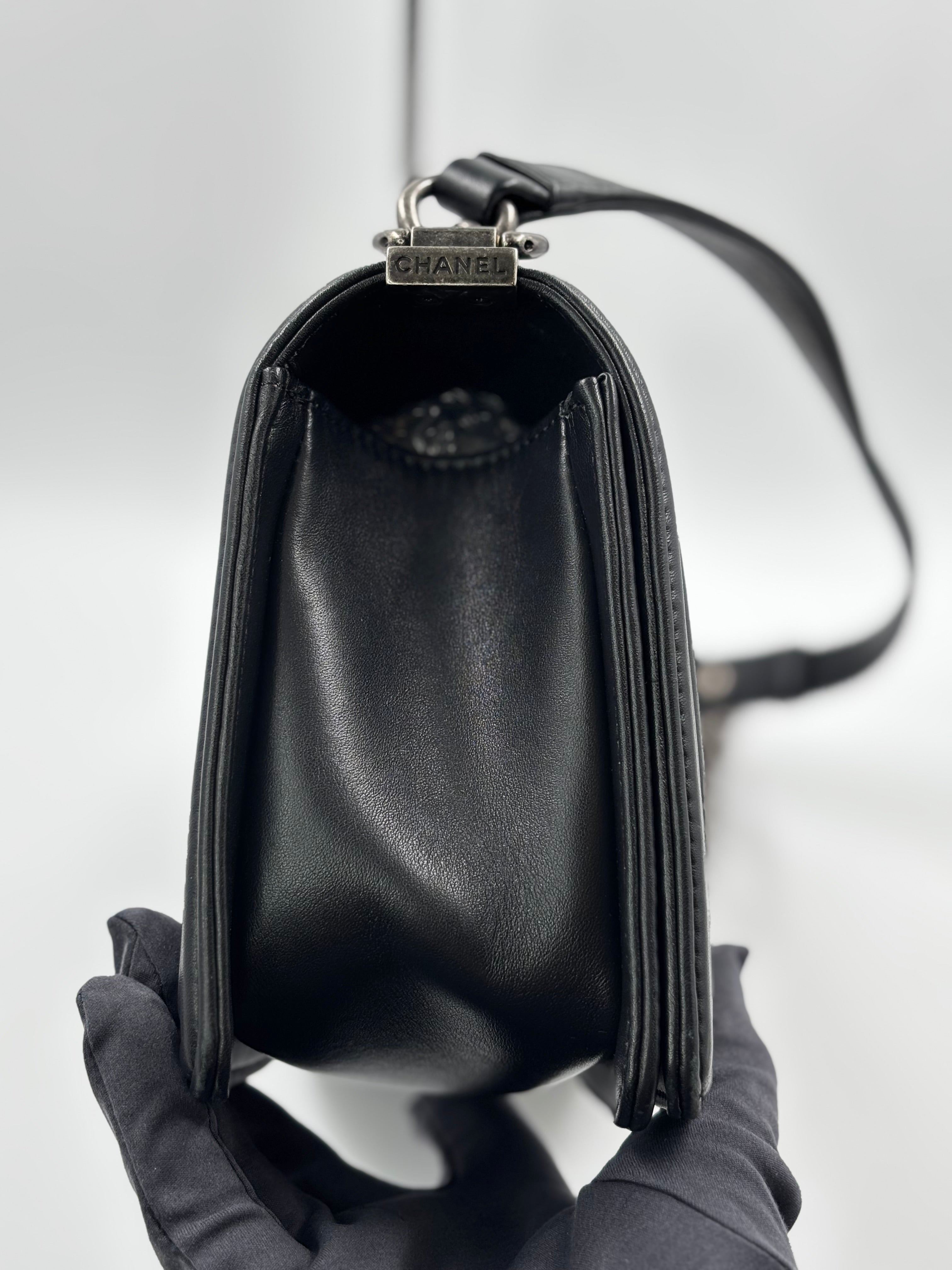 Chanel Black Lambskin Leather Old Medium Boy Bag