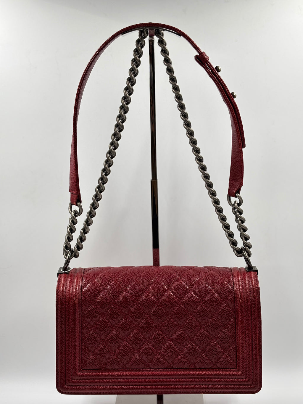 Chanel Red Quilted Matte Caviar Leather Old Medium Boy Bag