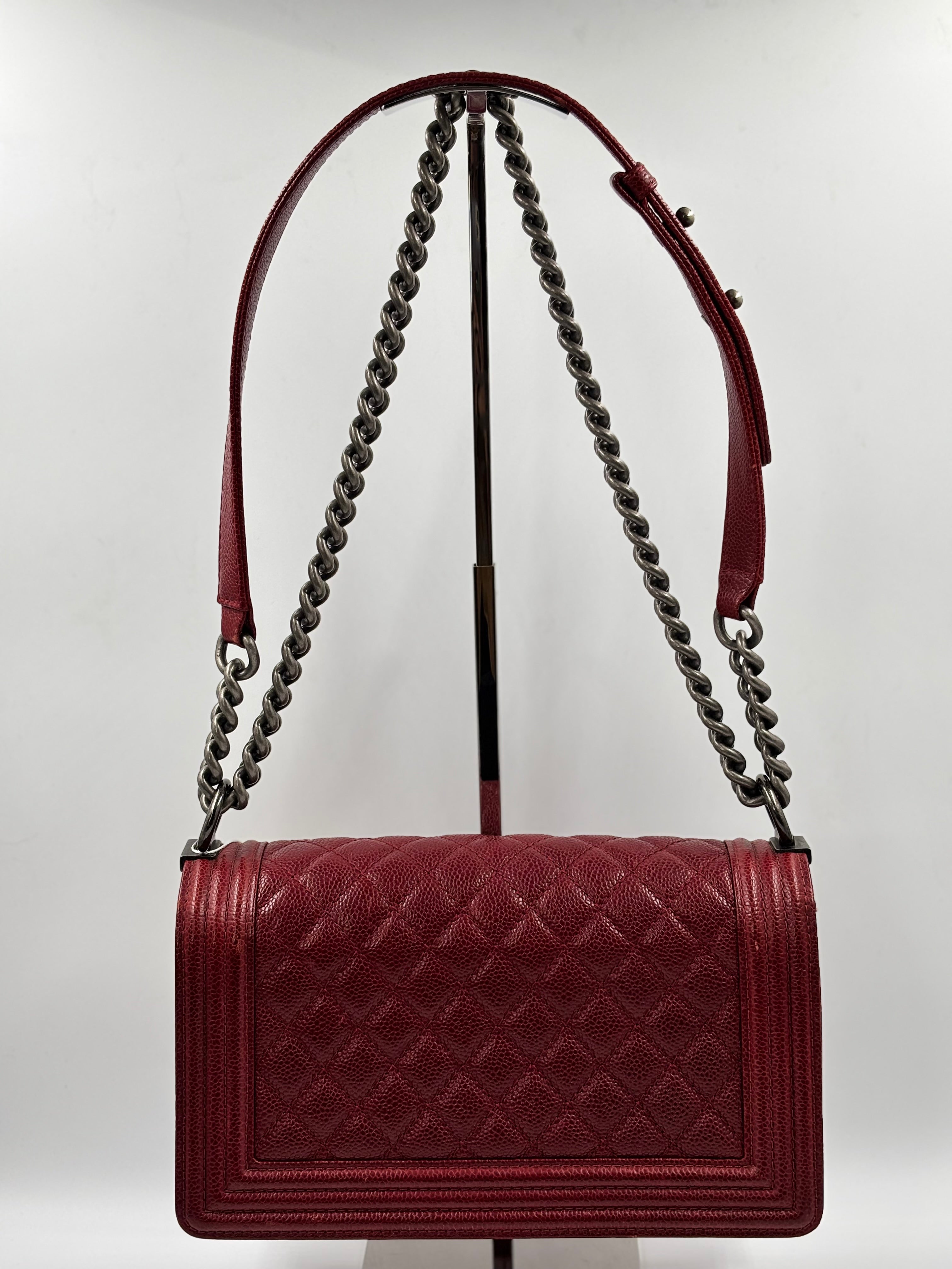 Chanel Red Quilted Matte Caviar Leather Old Medium Boy Bag