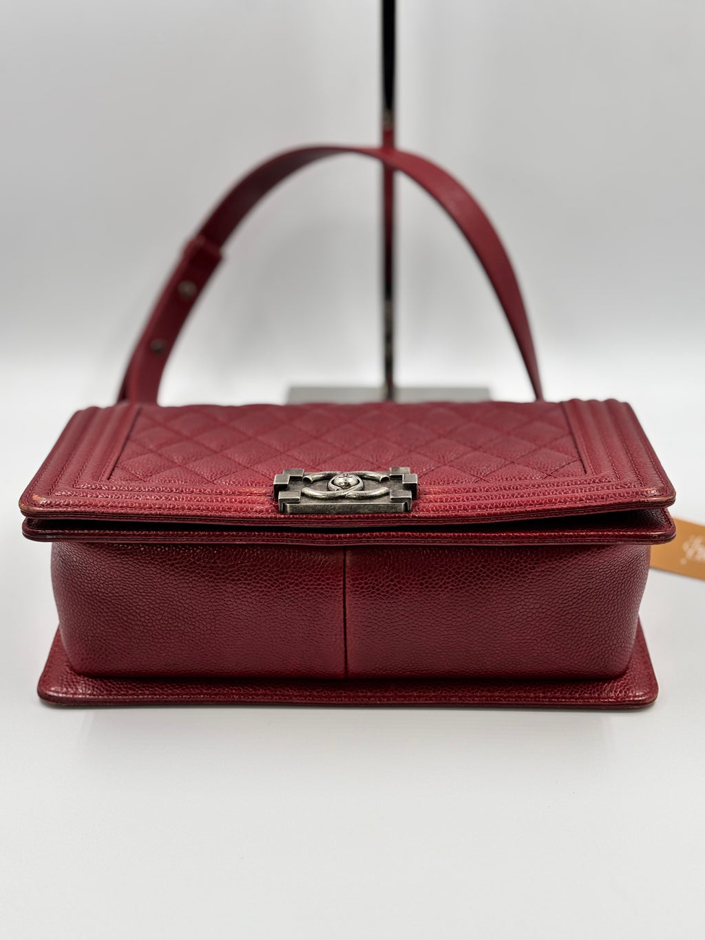 Chanel Red Quilted Matte Caviar Leather Old Medium Boy Bag