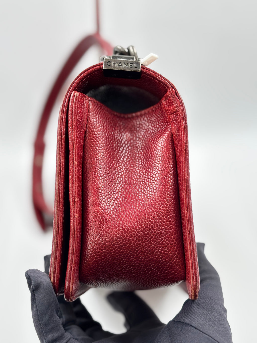 Chanel Red Quilted Matte Caviar Leather Old Medium Boy Bag
