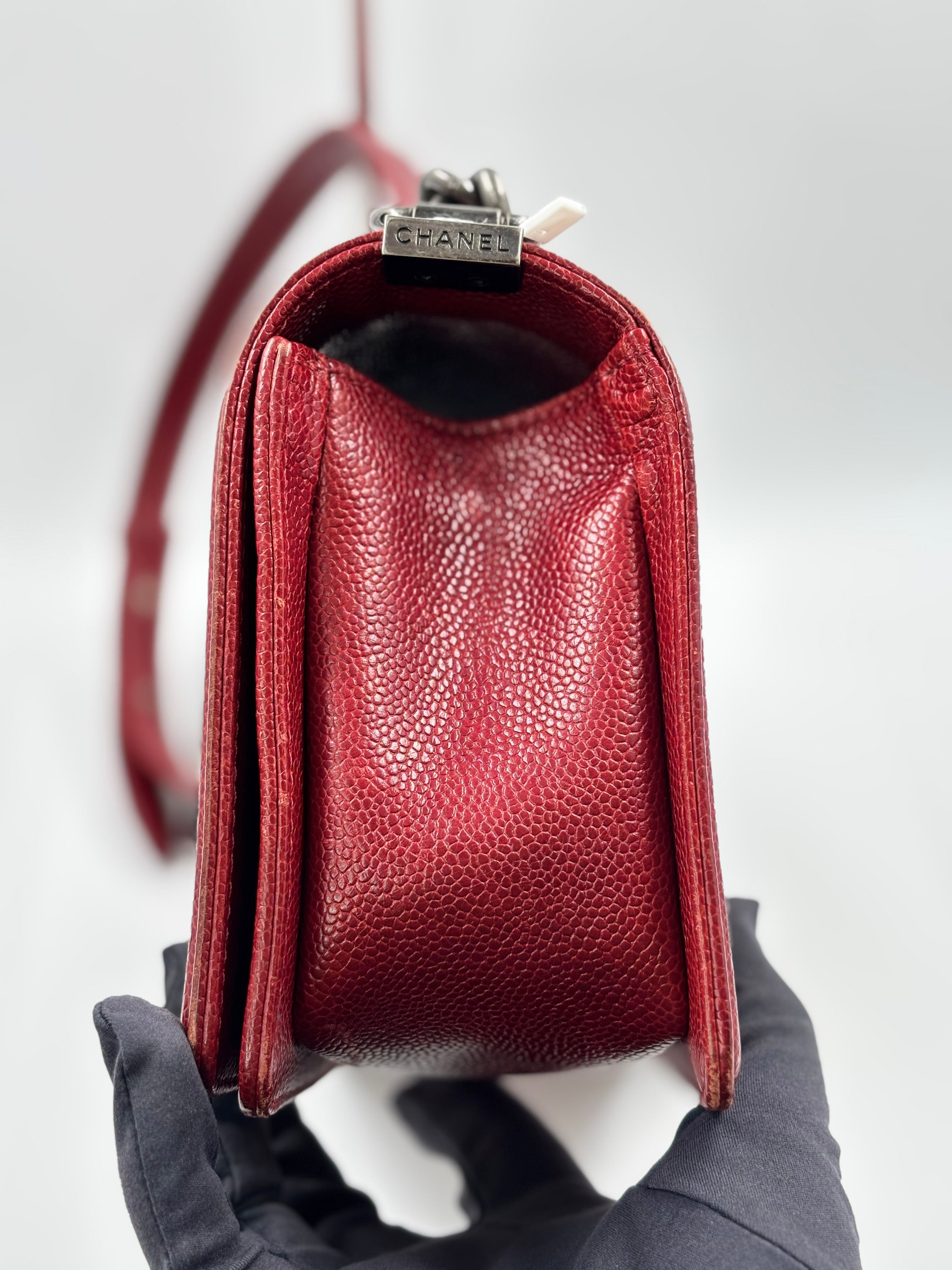 Chanel Red Quilted Matte Caviar Leather Old Medium Boy Bag
