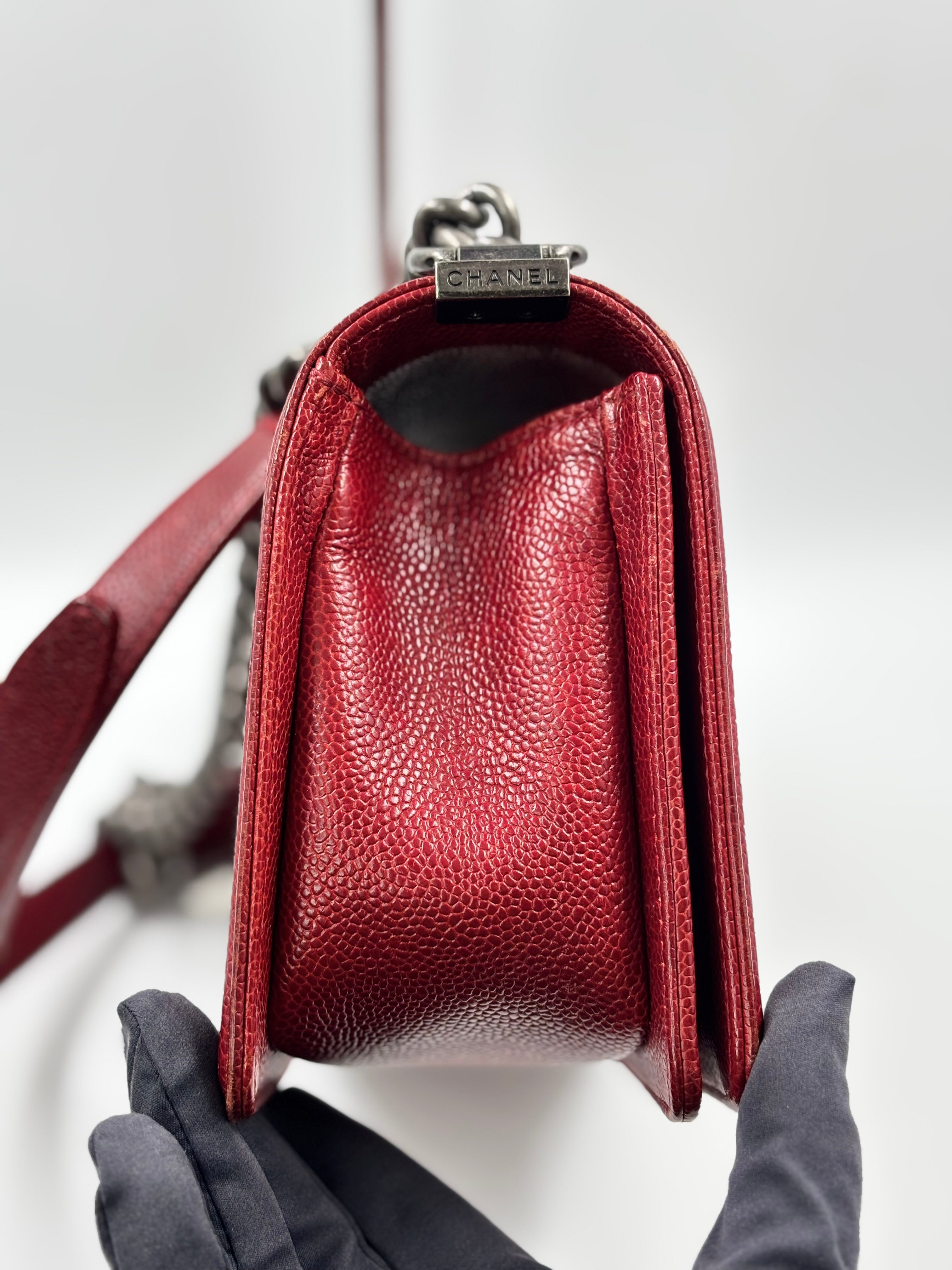 Chanel Red Quilted Matte Caviar Leather Old Medium Boy Bag