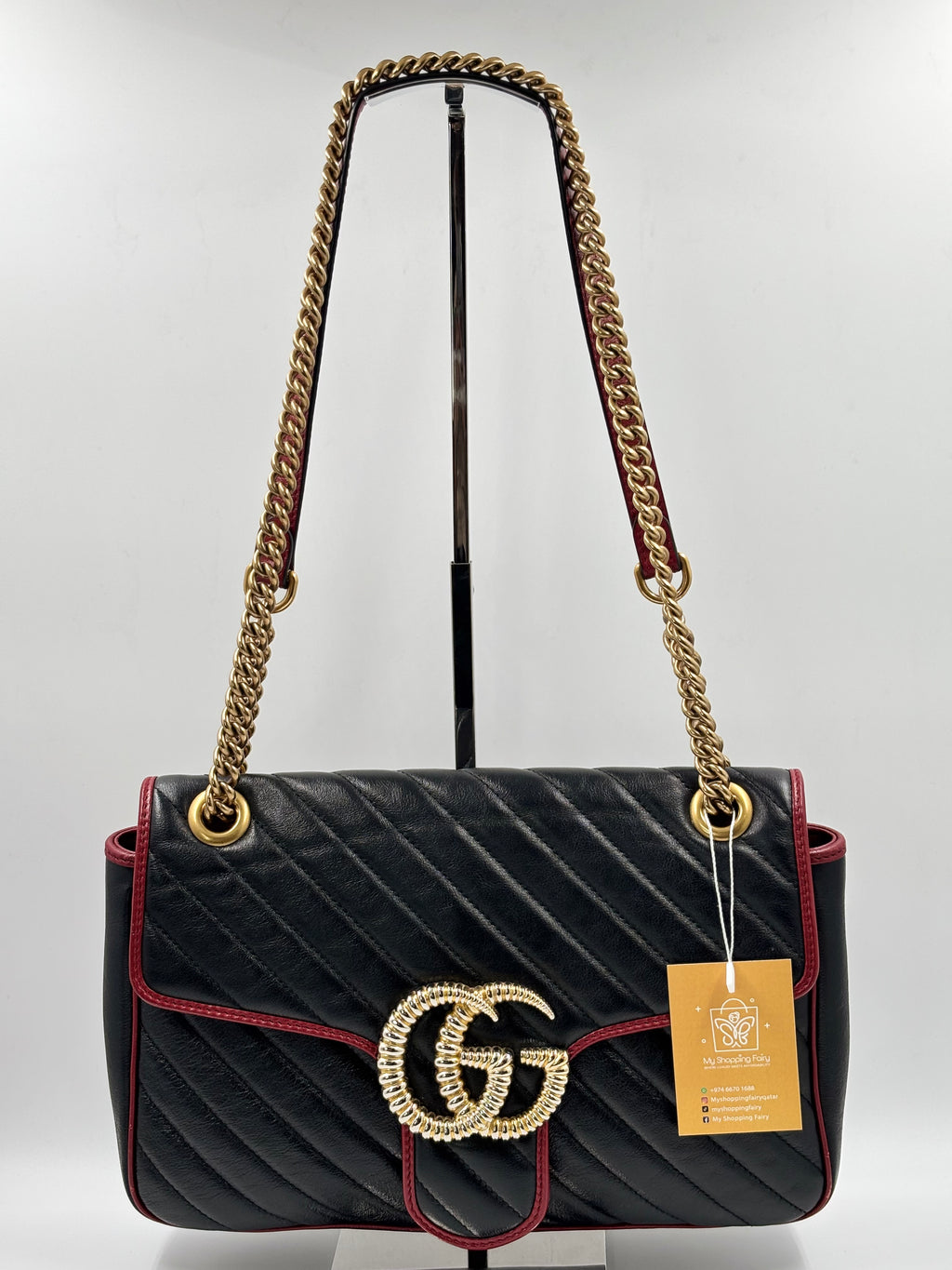 Gucci Black Shiny Quilted Marmont  Shoulder Bag