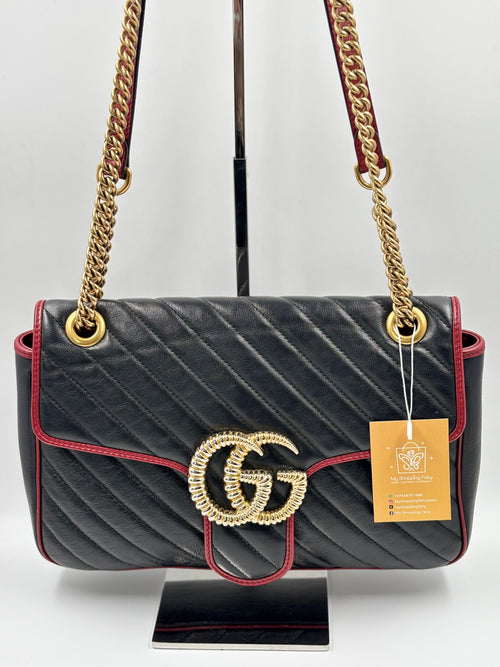 Gucci Black Shiny Quilted Marmont  Shoulder Bag
