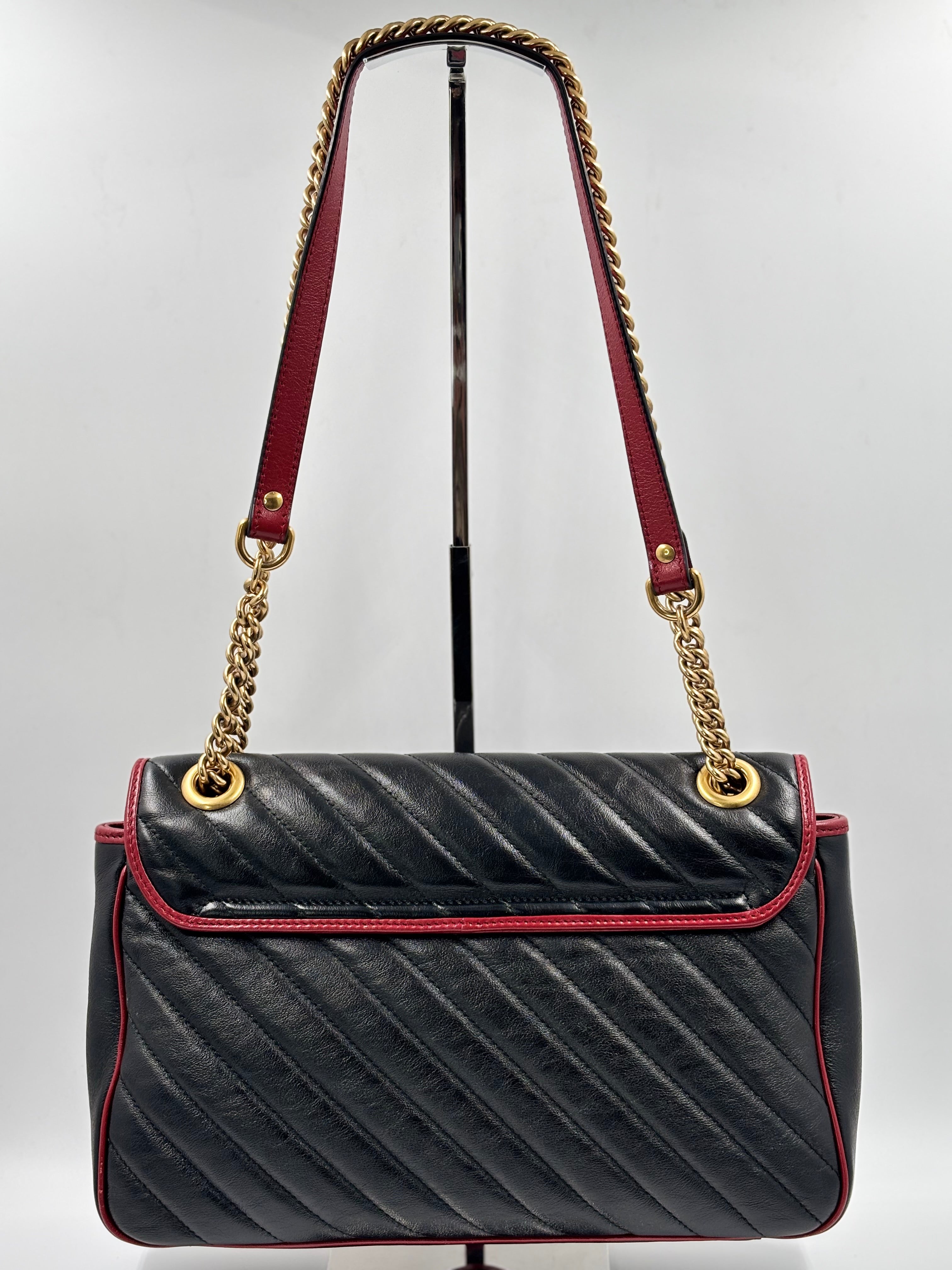 Gucci Black Shiny Quilted Marmont  Shoulder Bag