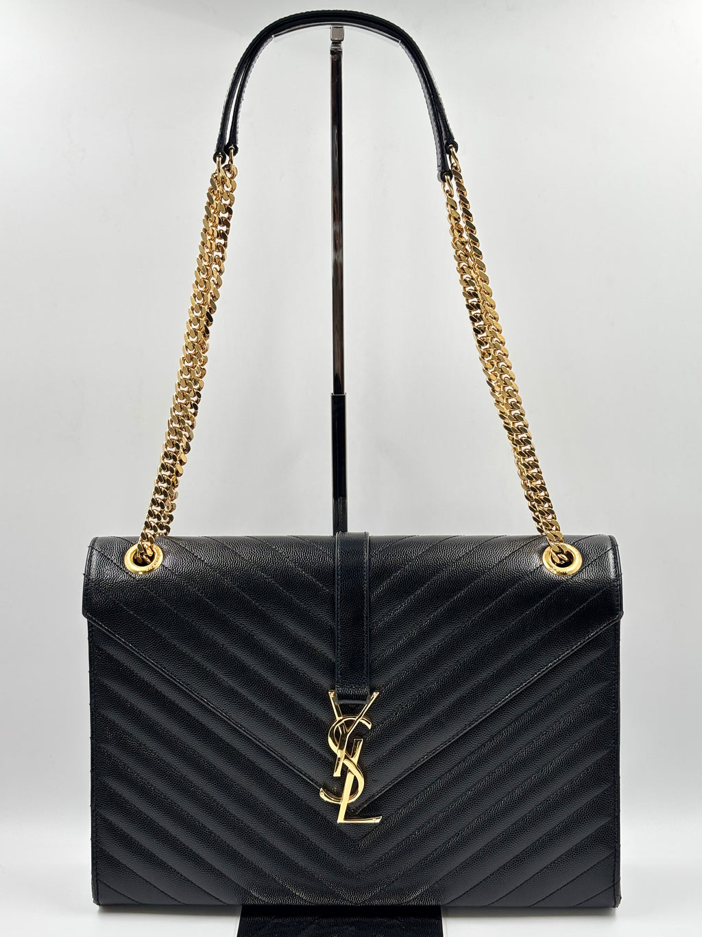 YSL Black Chevron Quilted Leather Large Envelope Bag