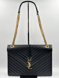 YSL Black Chevron Quilted Leather Large Envelope Bag