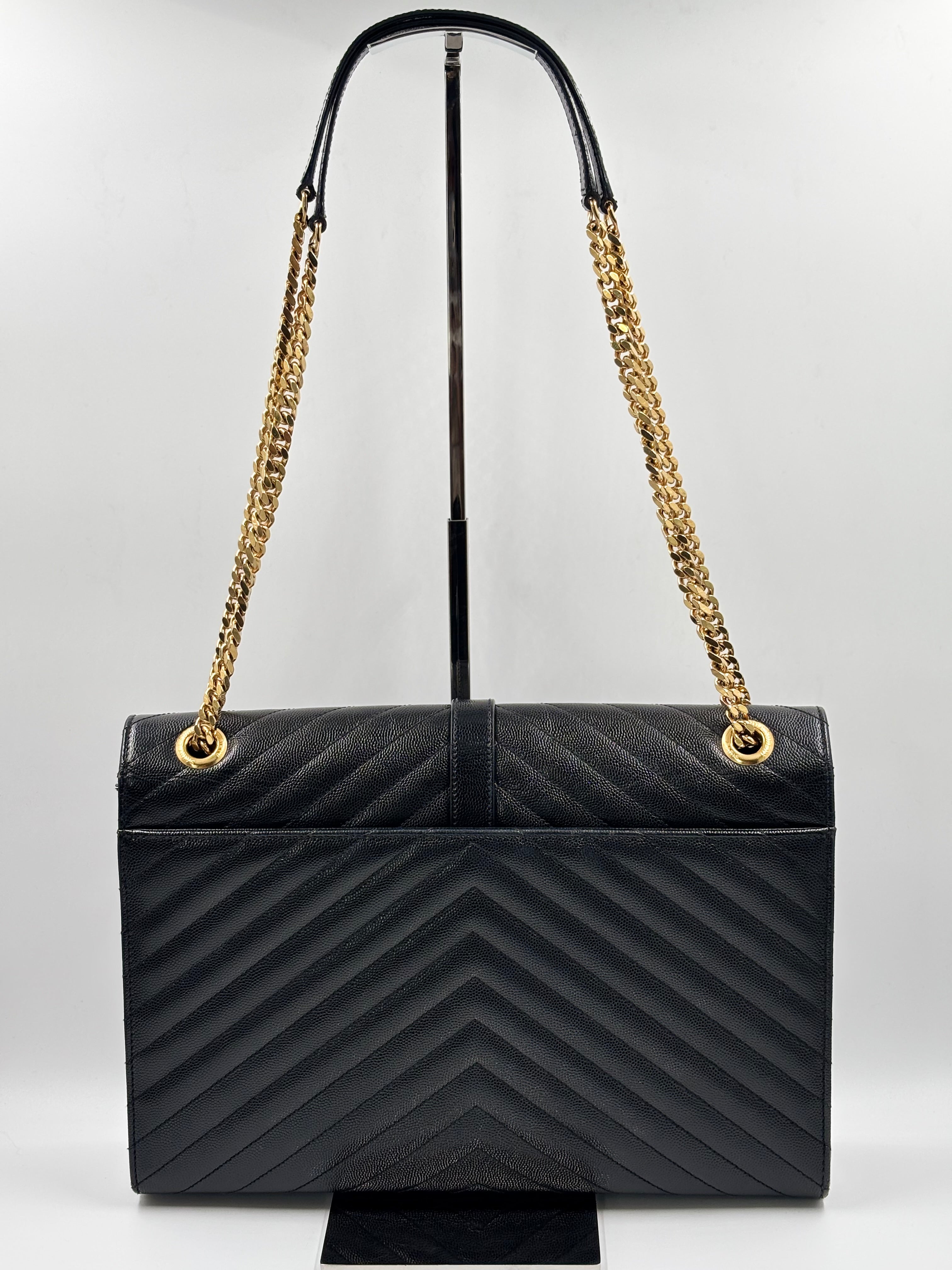 YSL Black Chevron Quilted Leather Large Envelope Bag