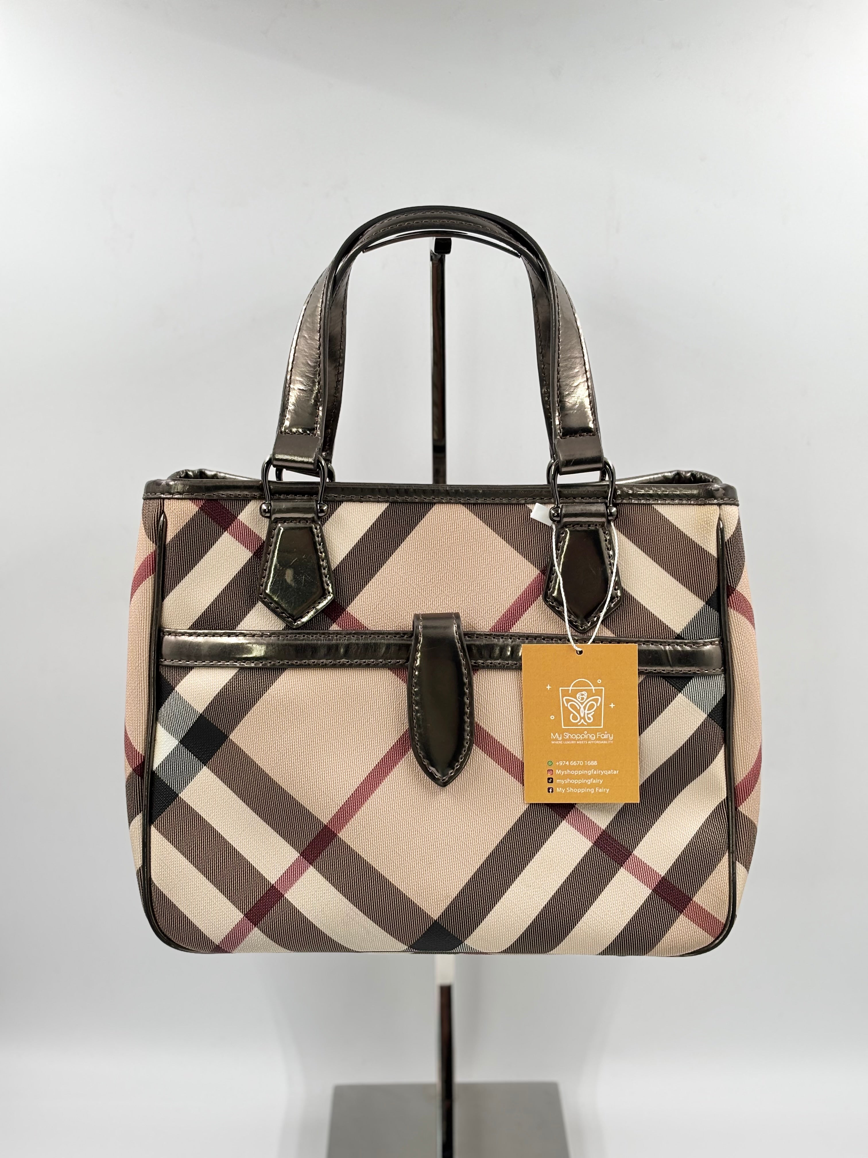 Burberry Beige/ Black Super Nova Check PVC and Patent Leather Tote Bag