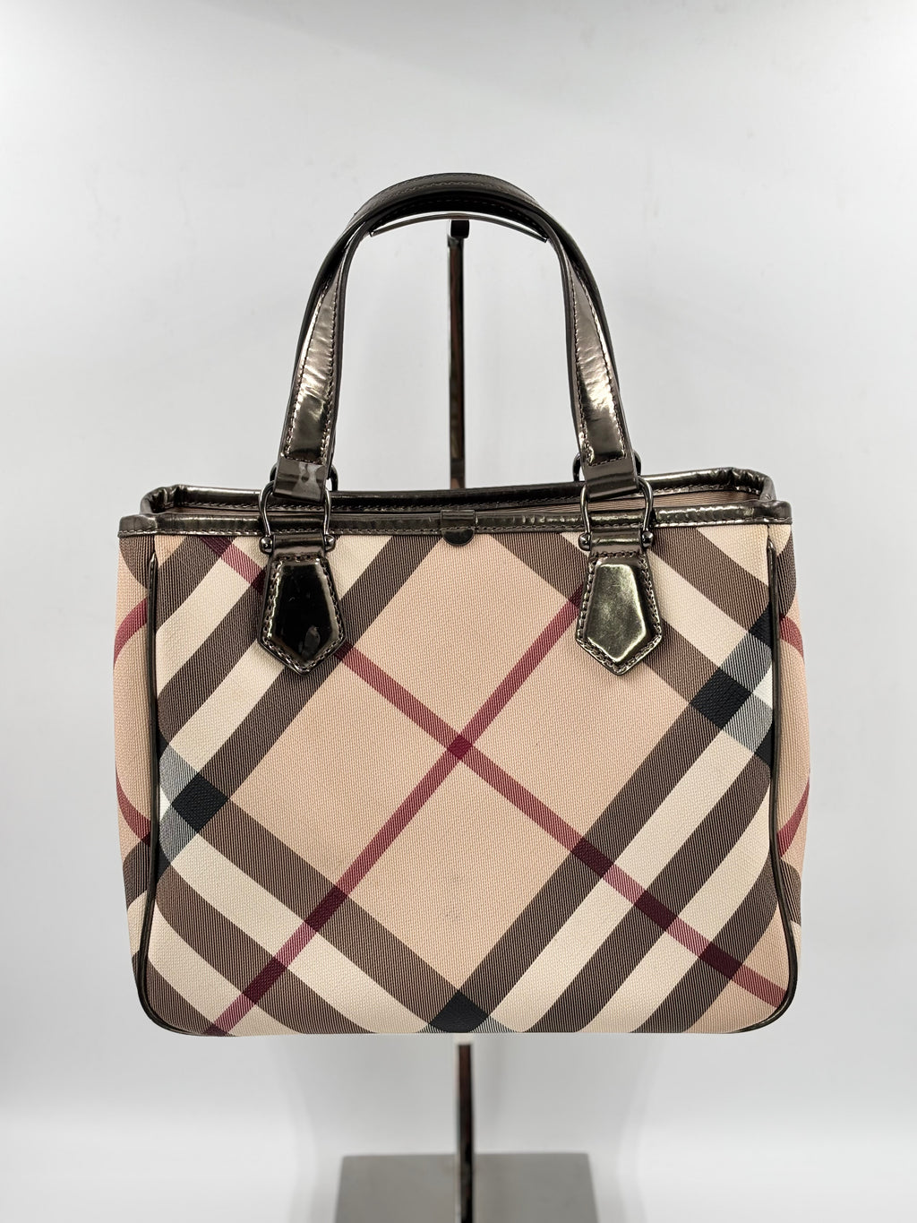 Burberry Beige/ Black Super Nova Check PVC and Patent Leather Tote Bag