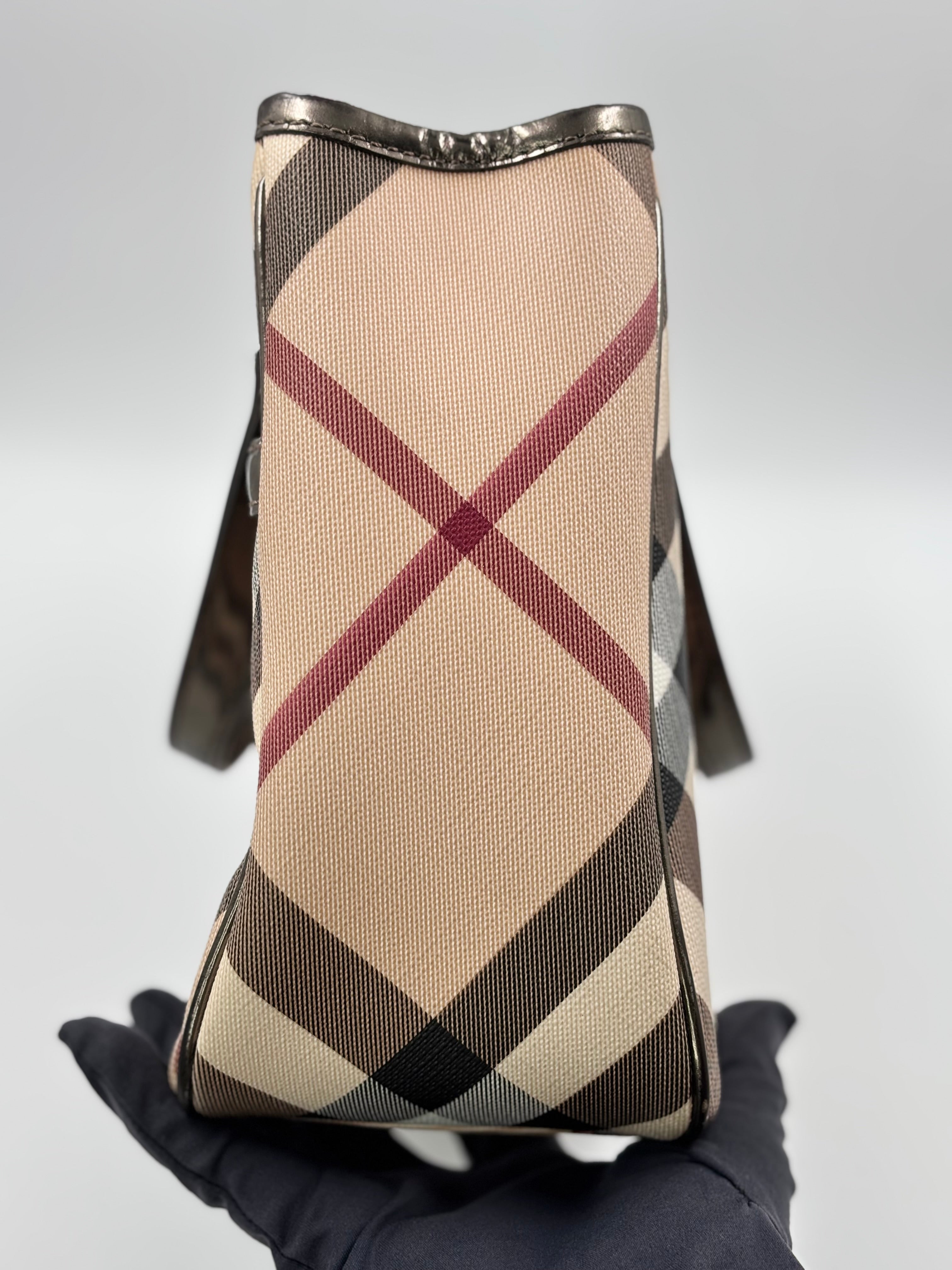 Burberry Beige/ Black Super Nova Check PVC and Patent Leather Tote Bag