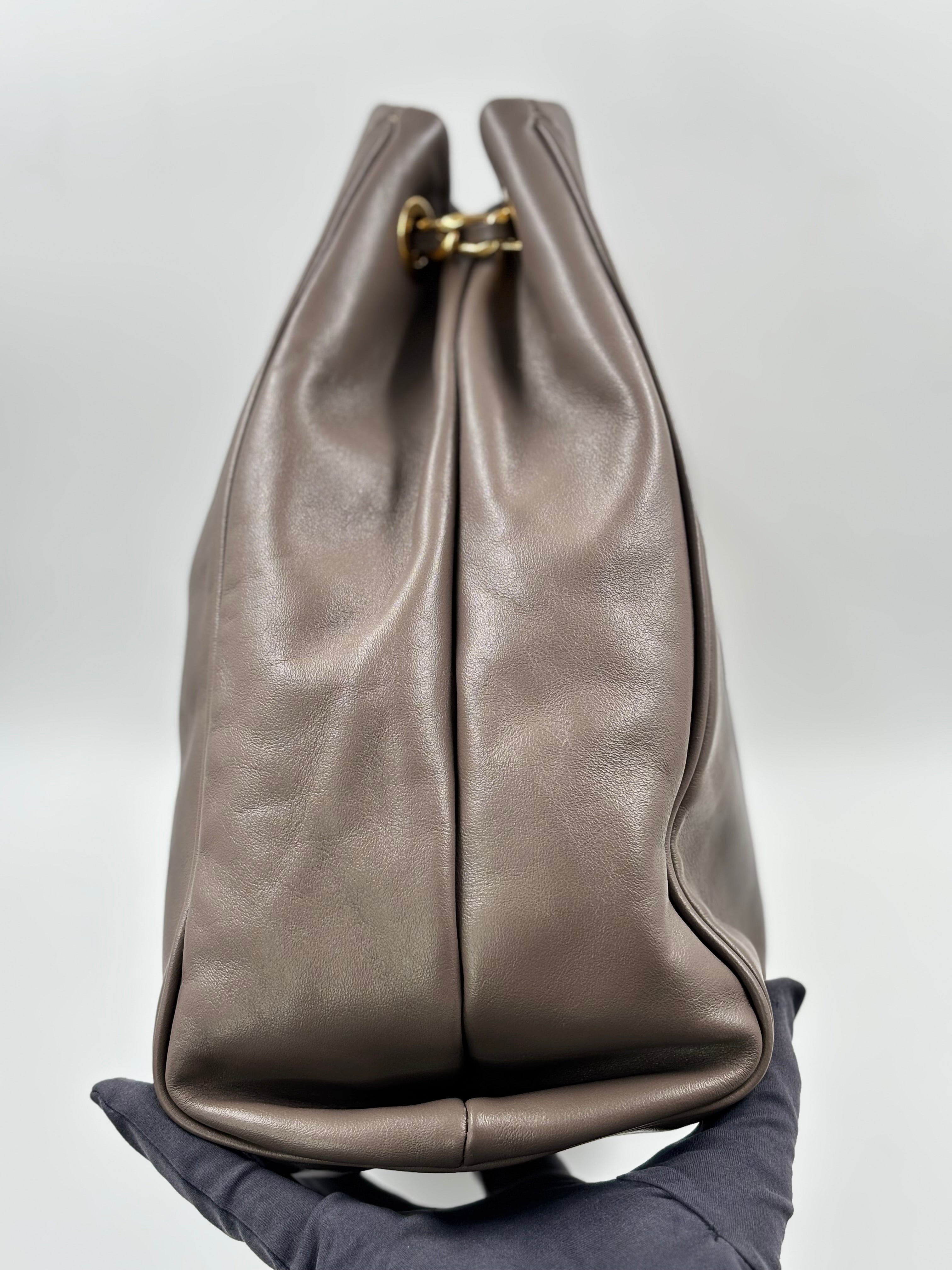 Prada Soft Calfskin Chain Tote Bag in Taupe Leather