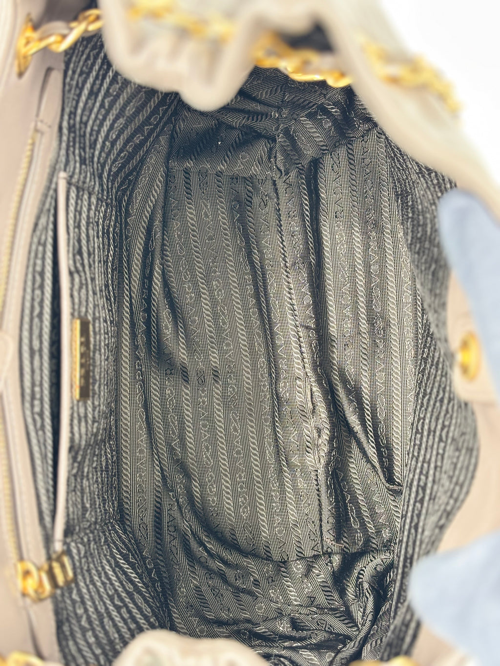 Prada Soft Calfskin Chain Tote Bag in Taupe Leather