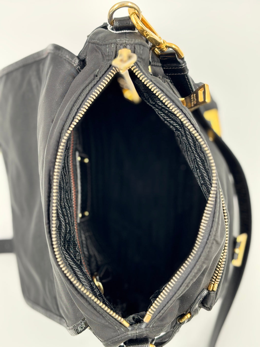 Prada Black Nylon & Leather Messenger  Bag