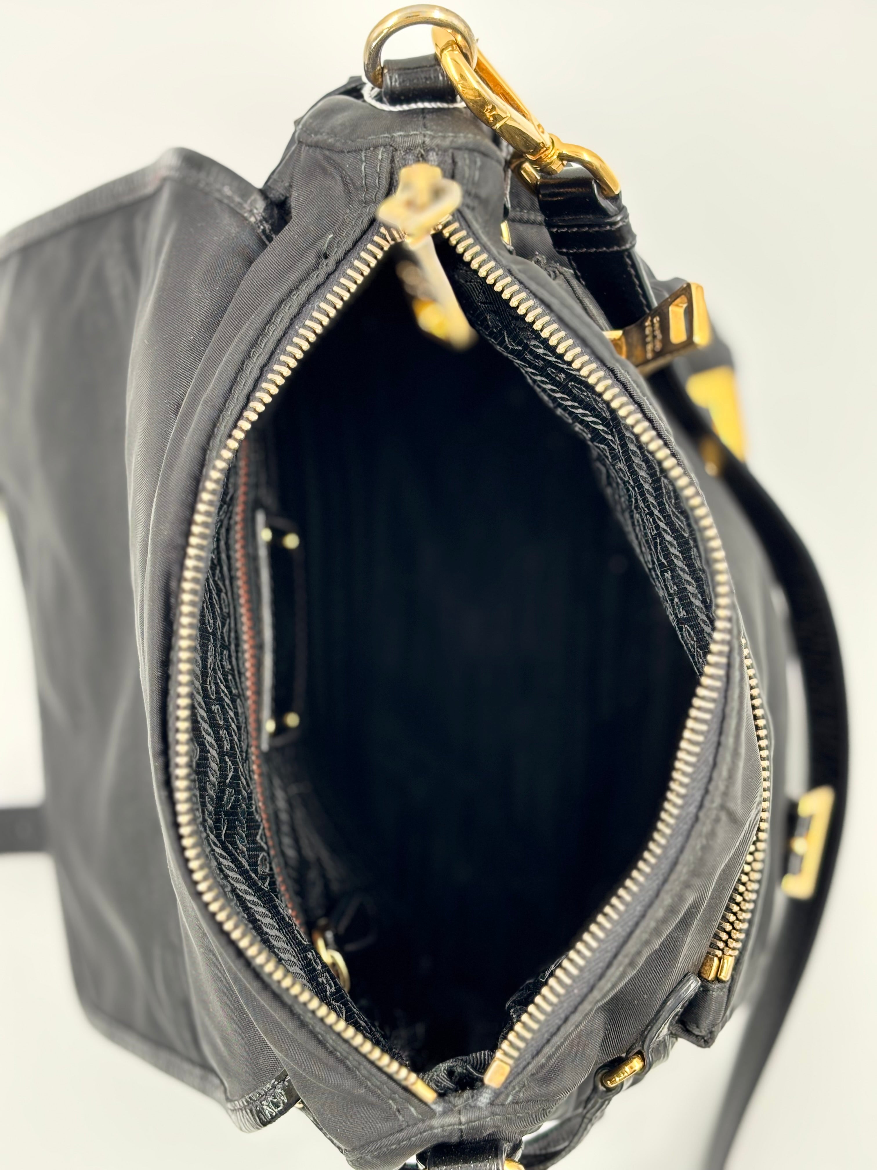Prada Black Nylon & Leather Messenger  Bag