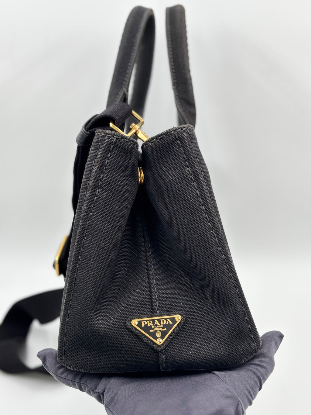 Prada Black Canapa Canvas Tote Bag
