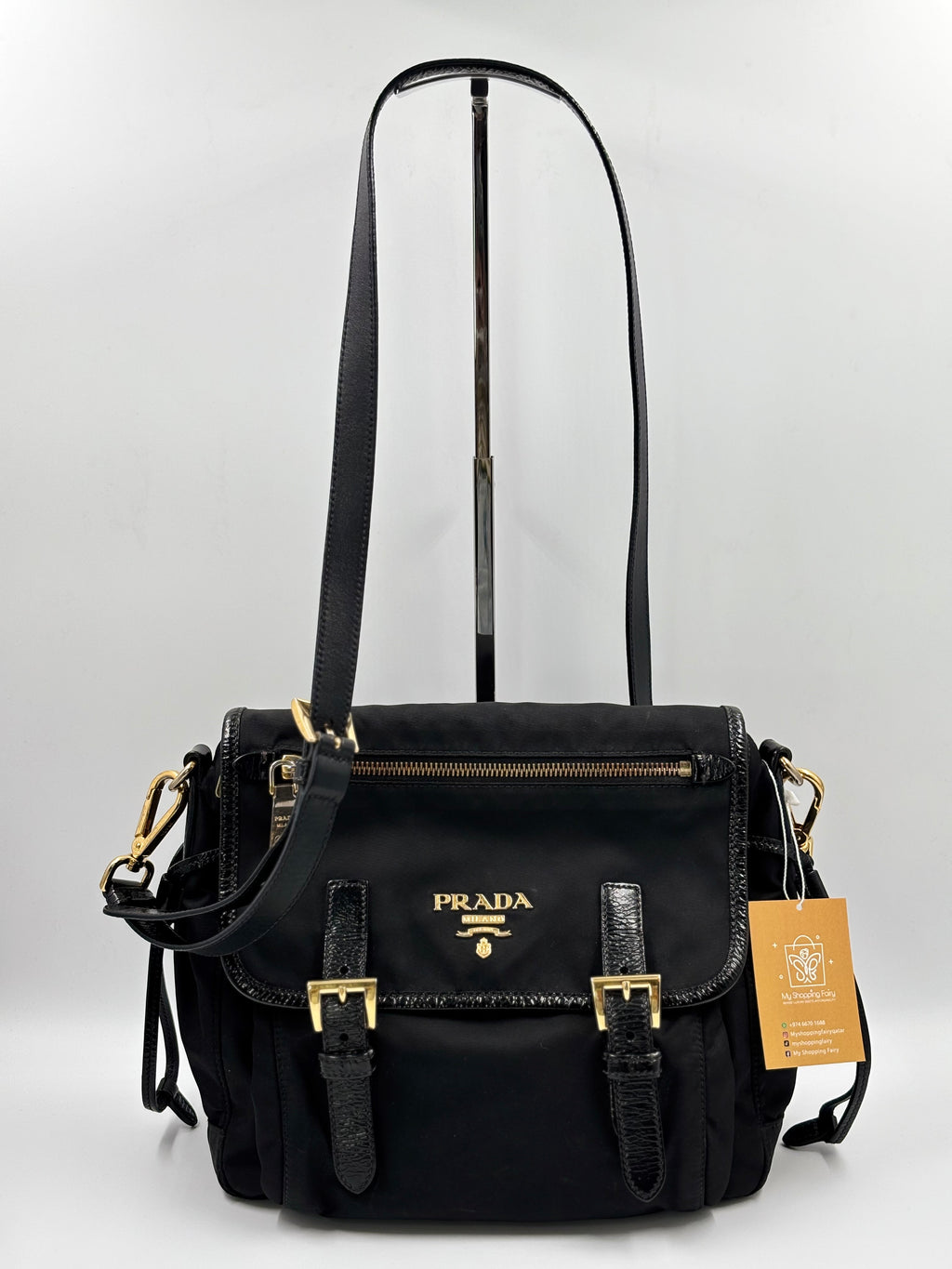 Prada Black Nylon & Leather Messenger  Bag