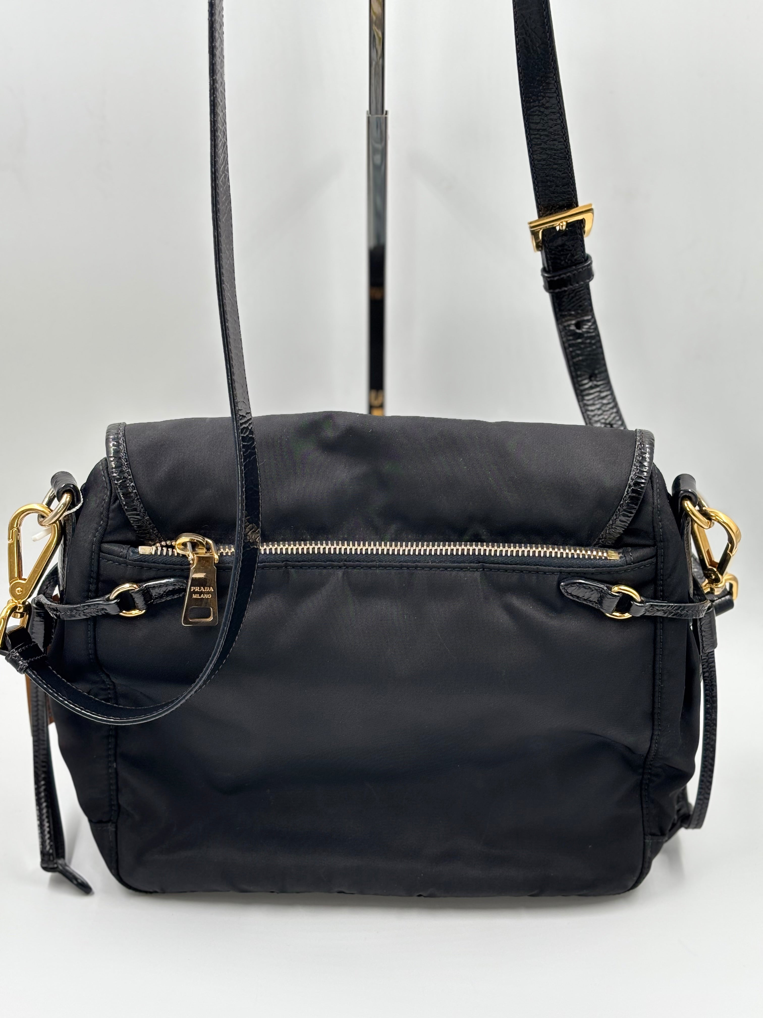 Prada Black Nylon & Leather Messenger  Bag